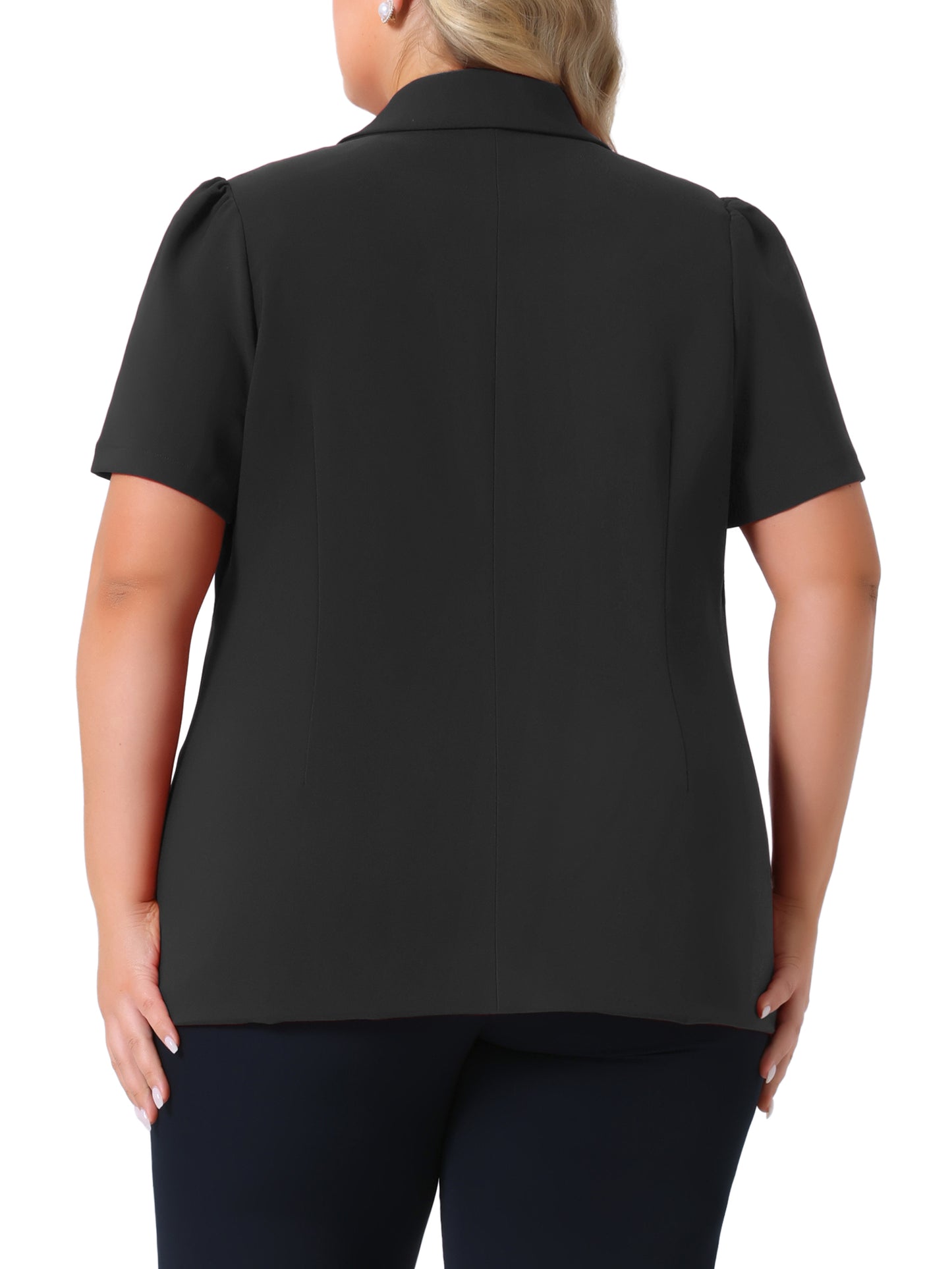 Women Plus Size Blazers Short Puff Sleeve Notched Lapel Single Breasted Office Blazer Jackets
