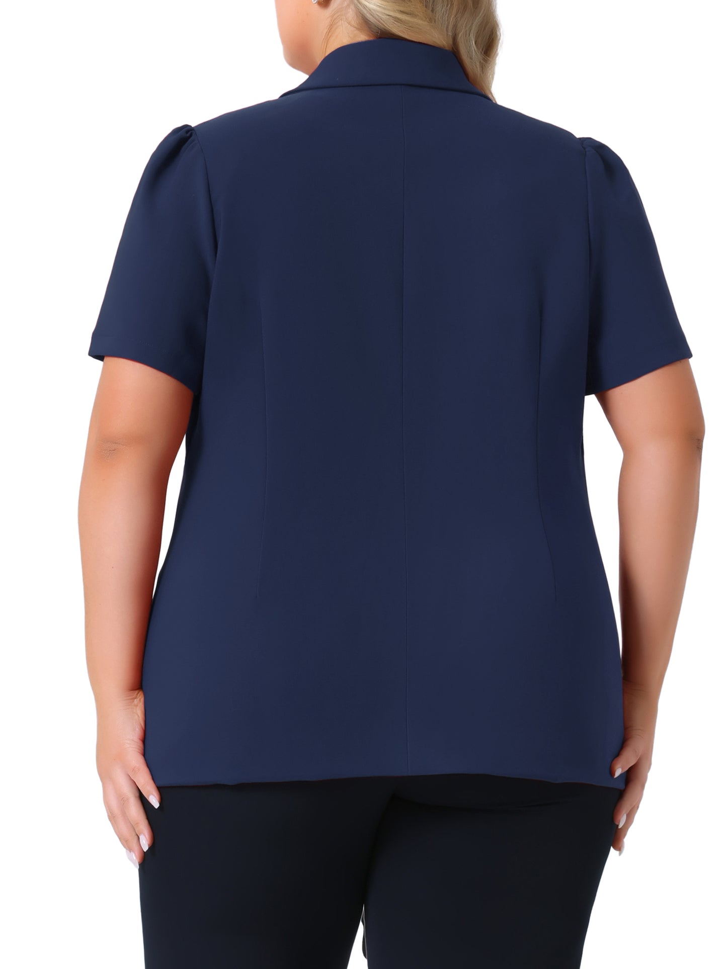 Blazers de talla grande para mujer, chaqueta de oficina de una sola botonadura con solapa con muescas y mangas cortas abullonadas