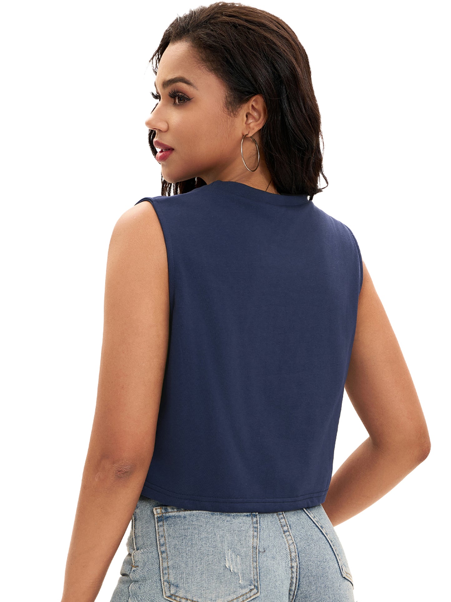 Women Crewneck Sleeveless Tank Loose Fit Casual Crop Tee Top