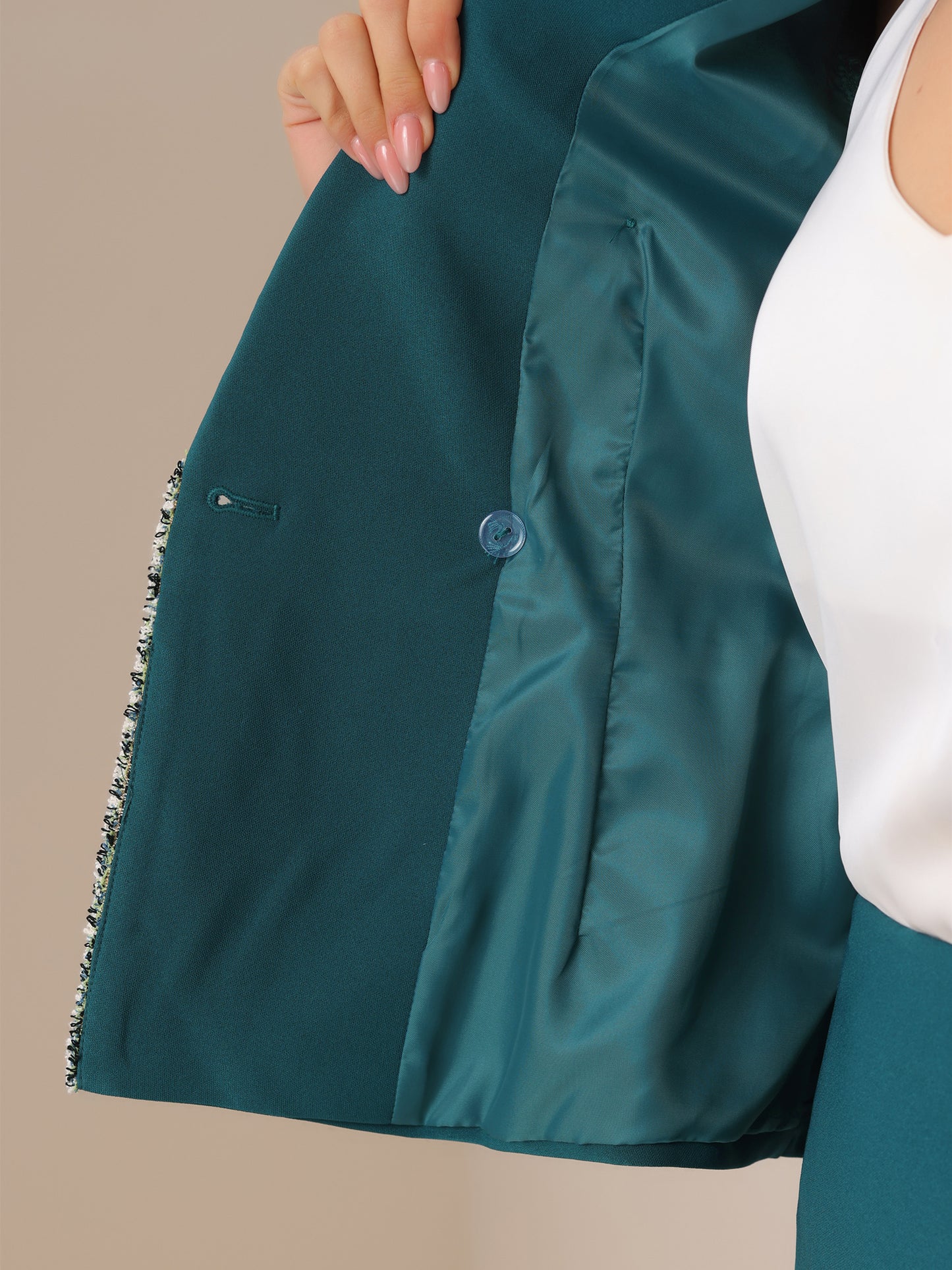 Conjunto de traje de 2 piezas para mujer, falda, blazer con ribete de tweed y falda lápiz hasta la rodilla, ropa de oficina de negocios