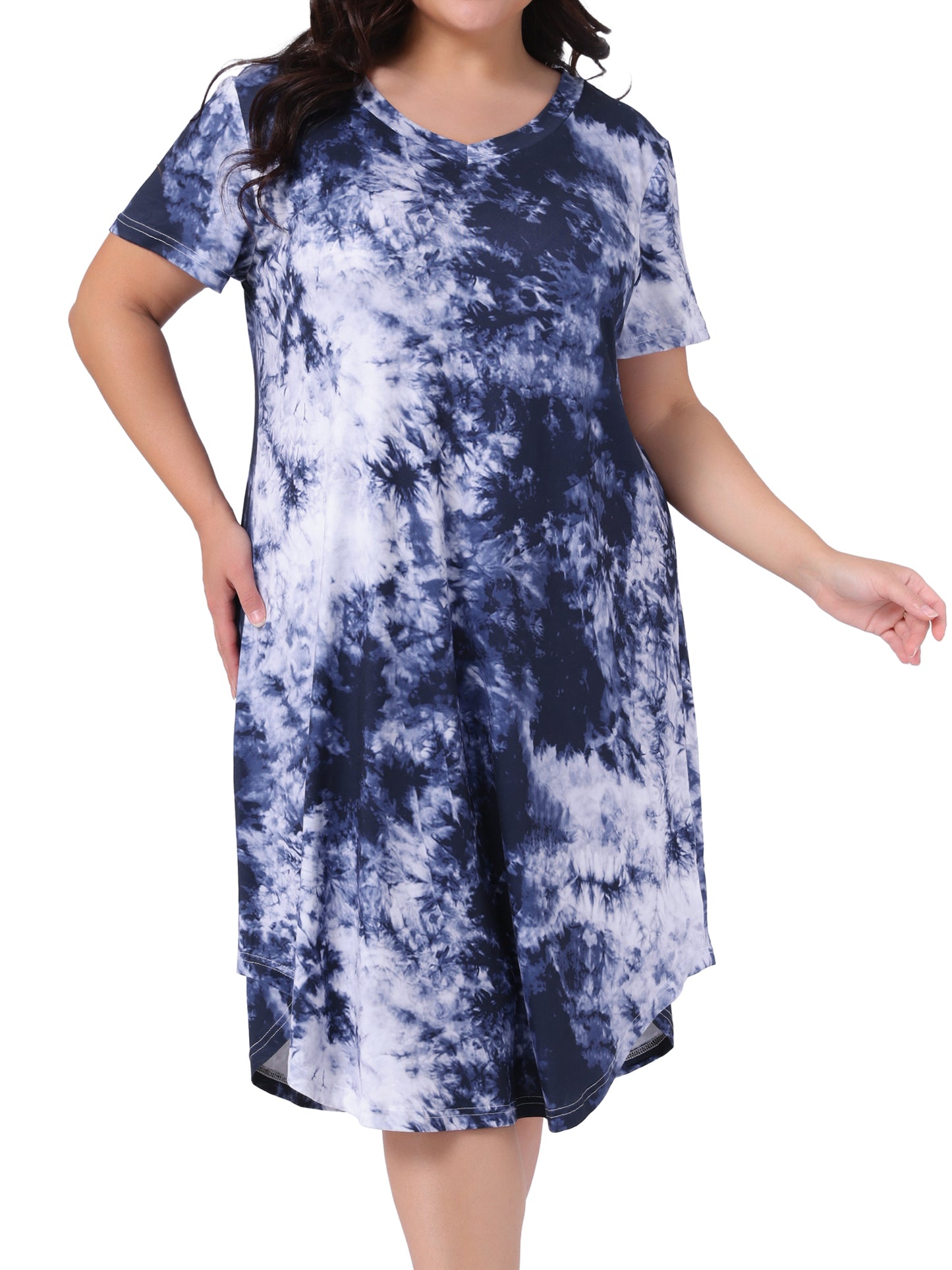Women Plus Size Nightgowns V Neck Pajamas Sleepwear Tie Dye Short Sleeve Sleepdress