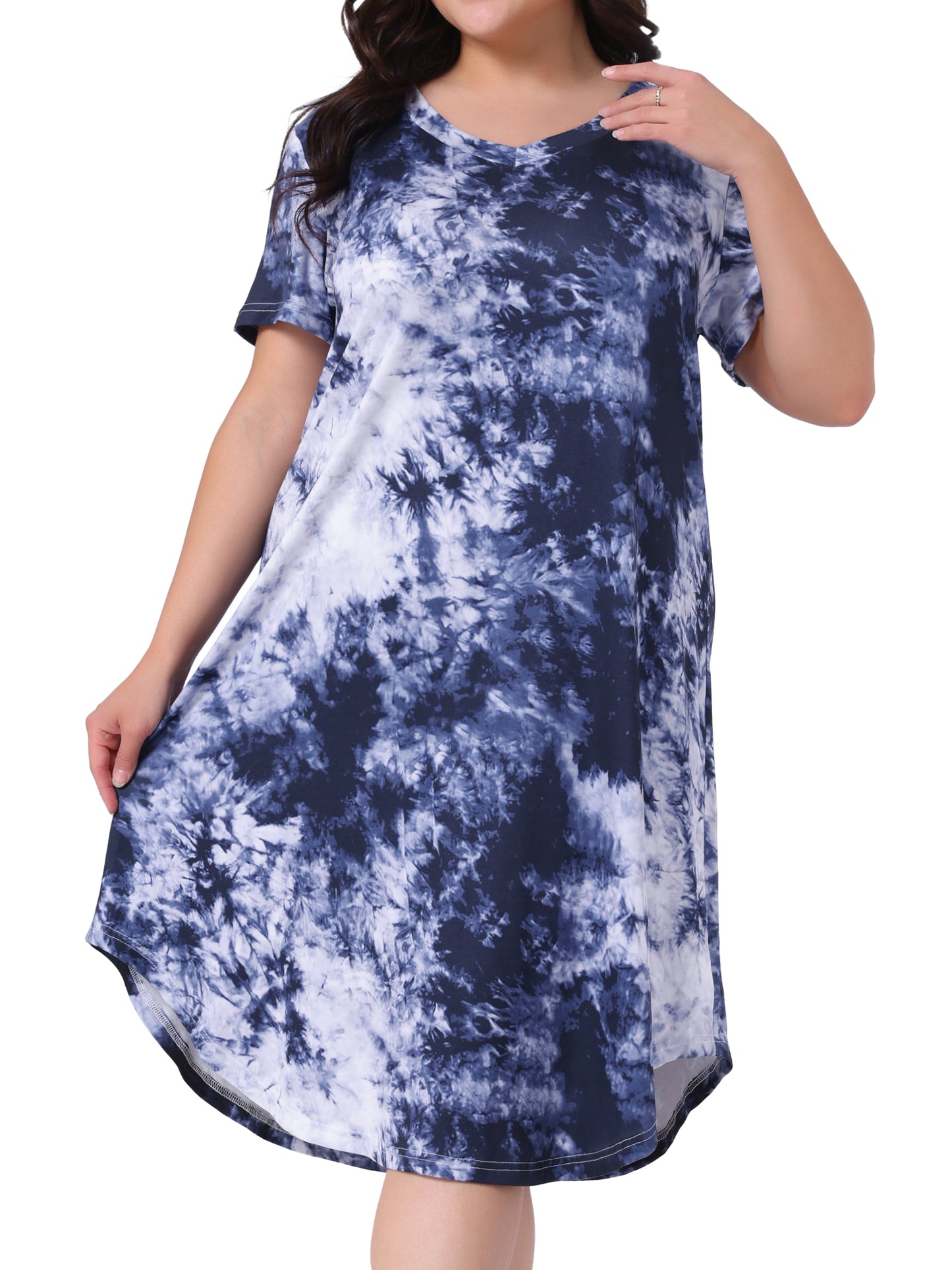 Women Plus Size Nightgowns V Neck Pajamas Sleepwear Tie Dye Short Sleeve Sleepdress
