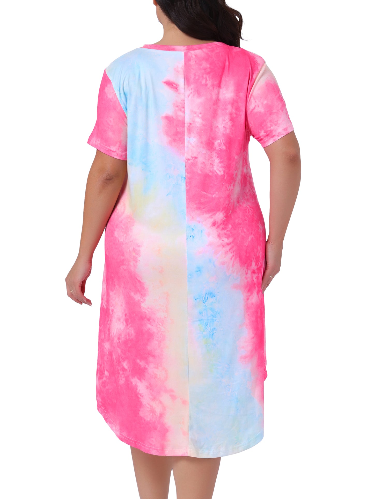 Women Plus Size Nightgowns V Neck Pajamas Sleepwear Tie Dye Short Sleeve Sleepdress