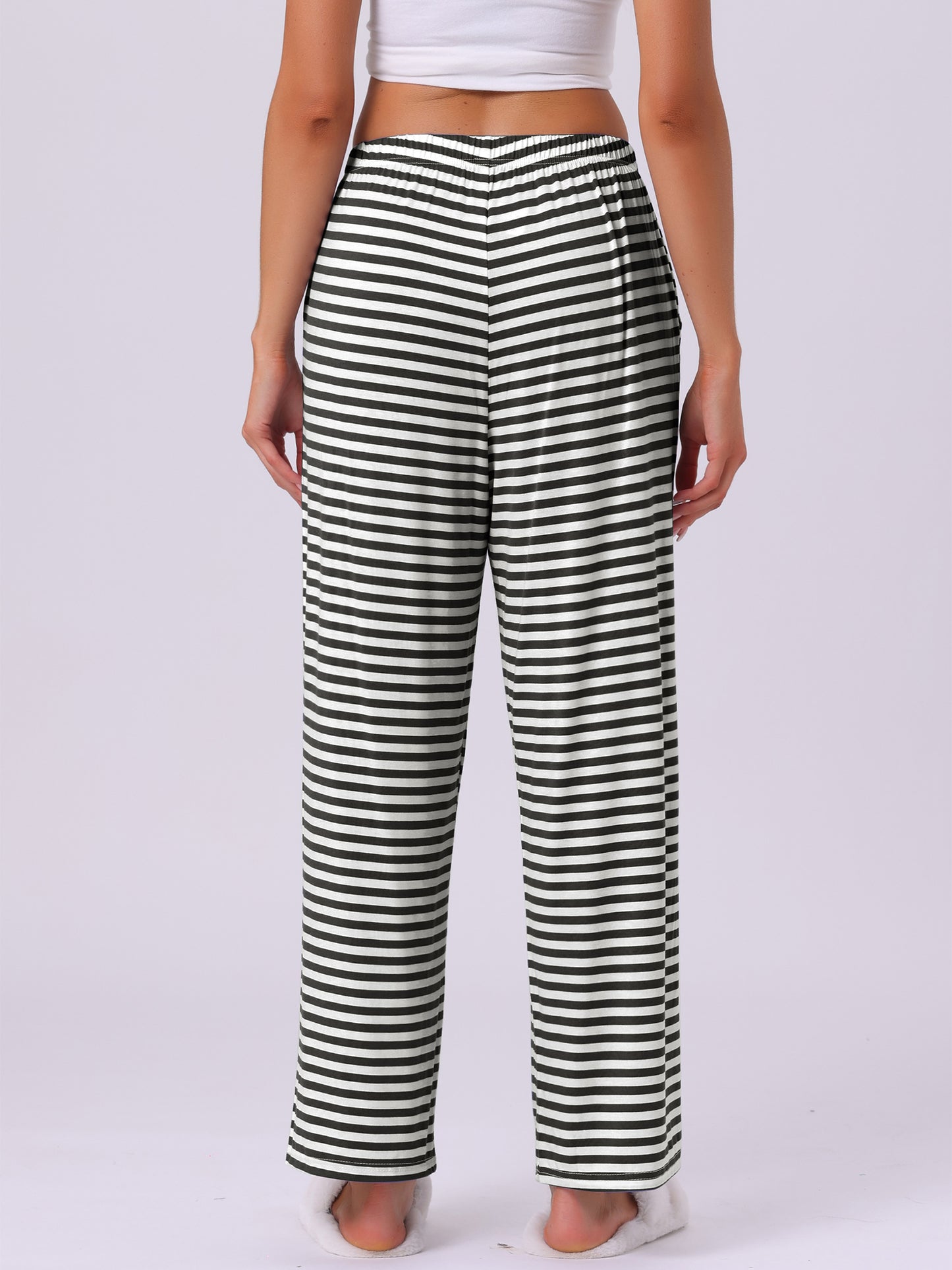 Pantalones de dormir de algodón para mujer, cintura elástica, pierna ancha, rectos, con bolsillos
