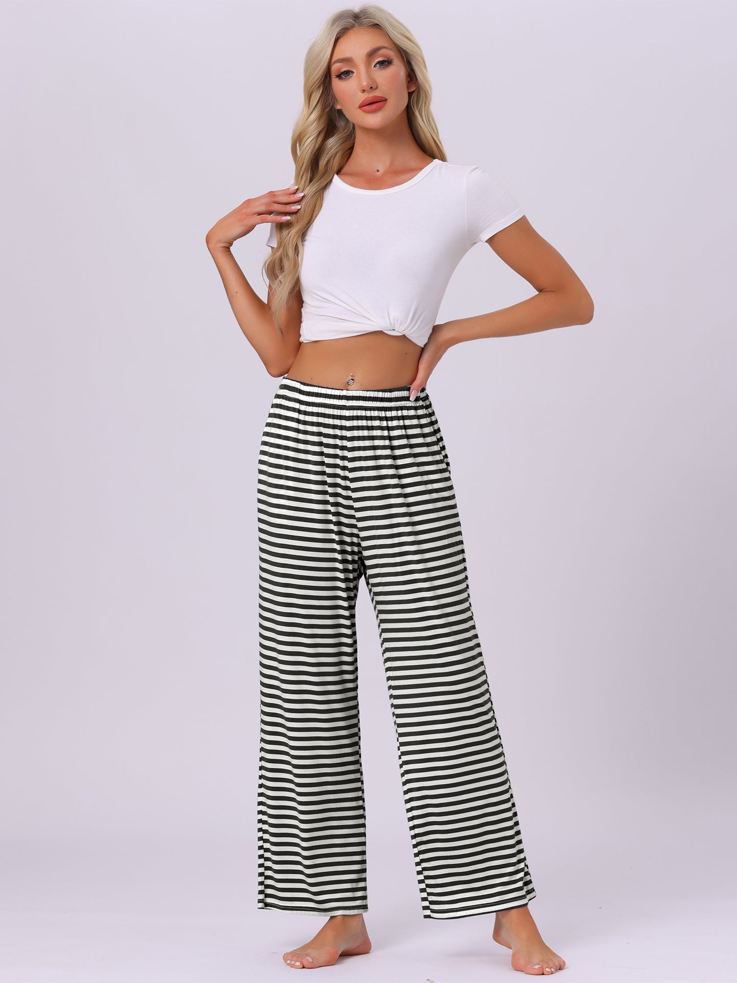 Pantalones de dormir de algodón para mujer, cintura elástica, pierna ancha, rectos, con bolsillos