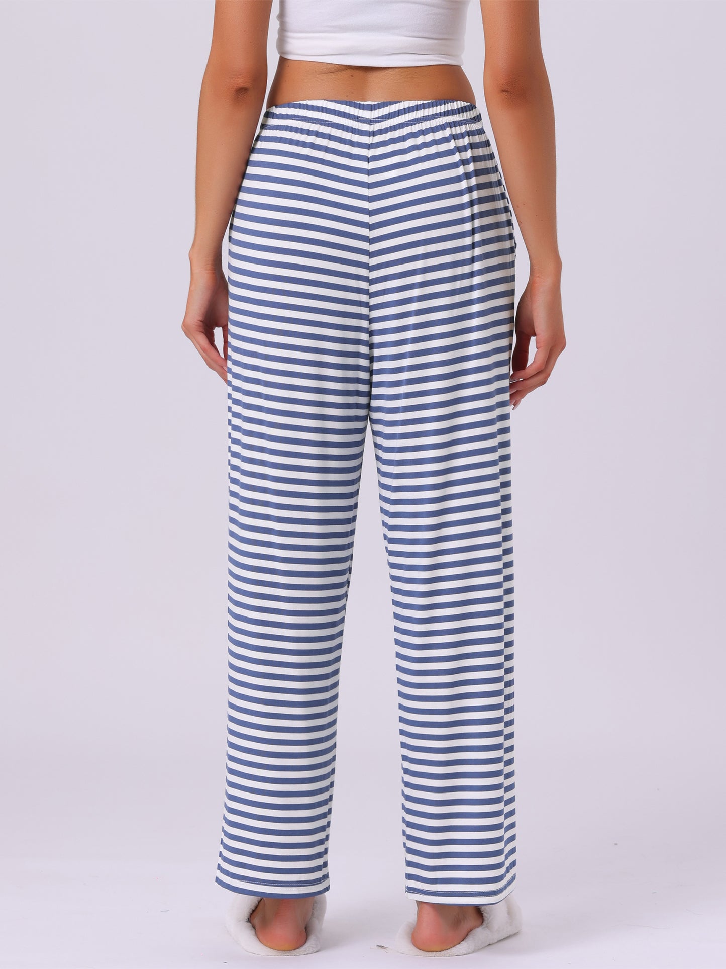 Pantalon de nuit en coton pour femme, taille élastique, jambes larges, droit, vêtements de nuit avec poches