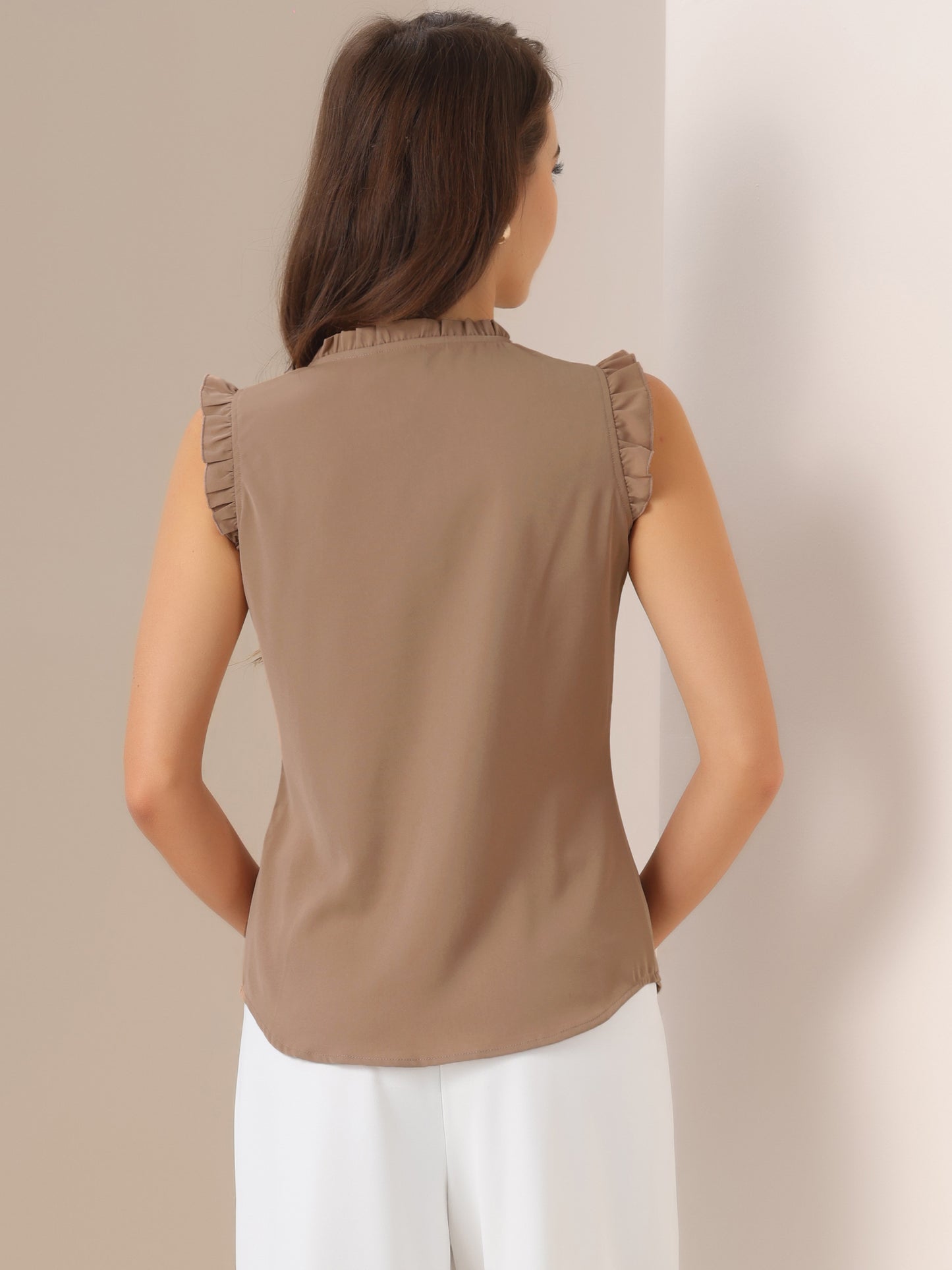 Women's Ruffled Sleeveless Blouse Work Business Top
