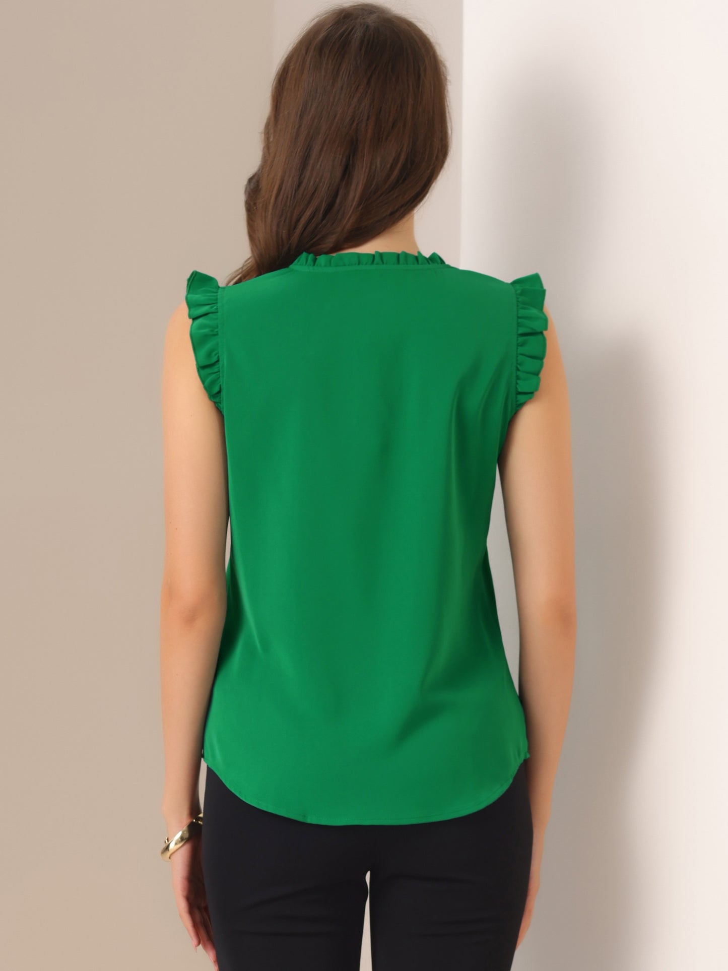 Women's Ruffled Sleeveless Blouse Work Business Top