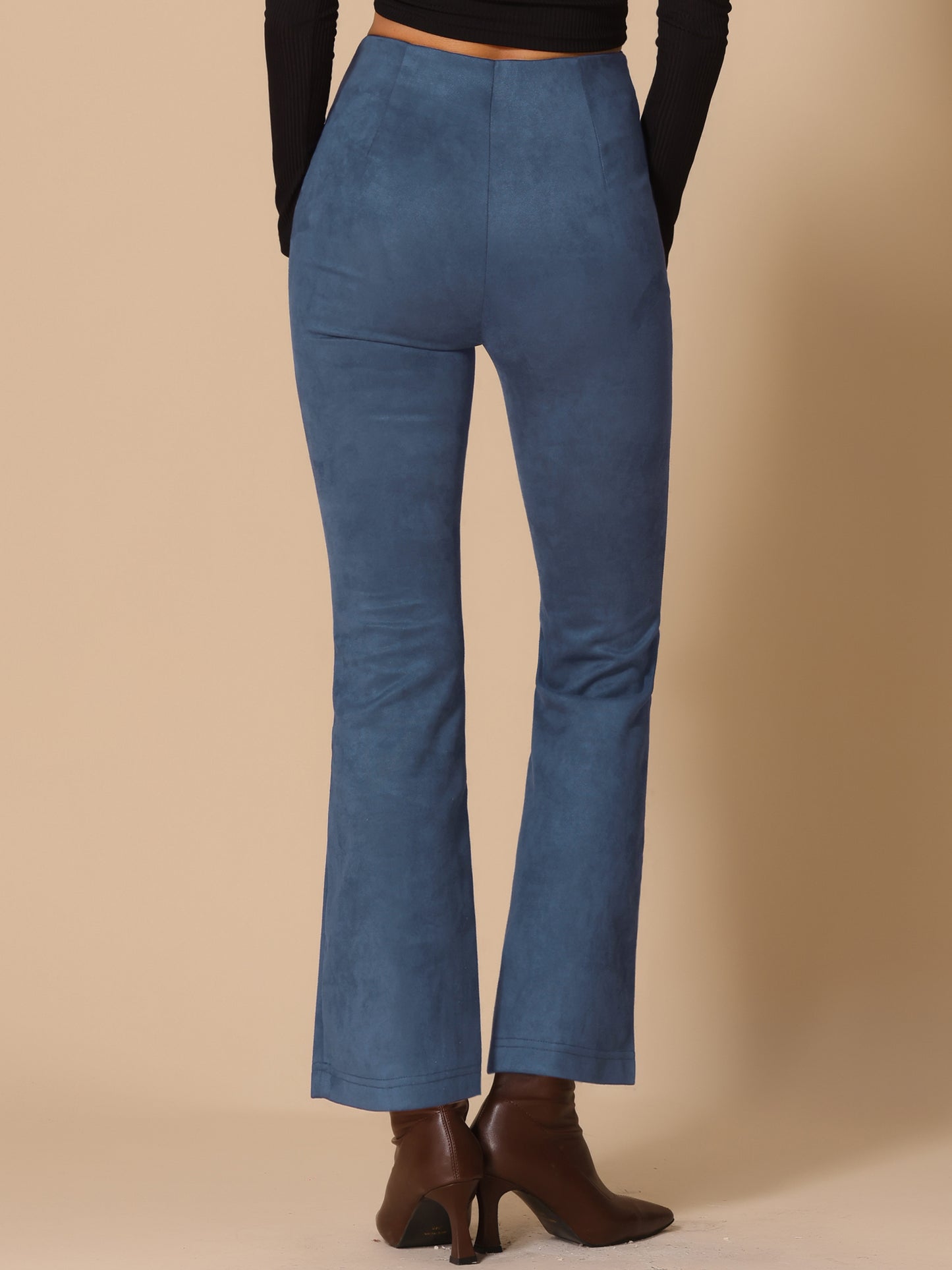 Women's Faux Suede Pants Business Casual Wide Legs Bell Bottom Flared Trousers