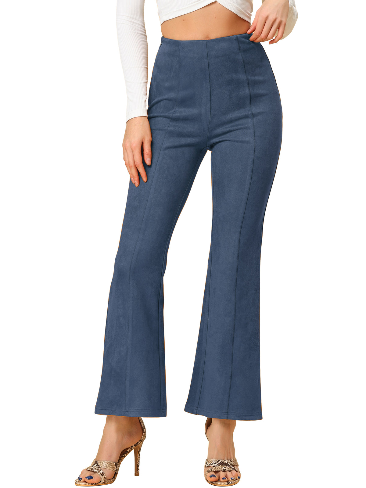 Women's Faux Suede Pants Business Casual Wide Legs Bell Bottom Flared Trousers (Available in Plus Size)