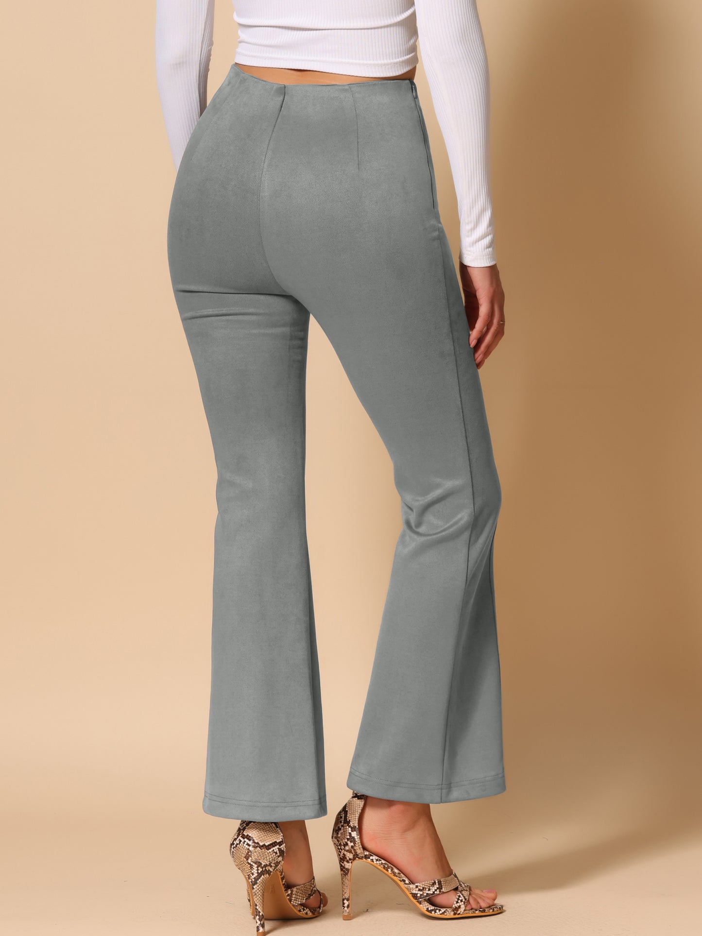Women's Faux Suede Pants Business Casual Wide Legs Bell Bottom Flared Trousers