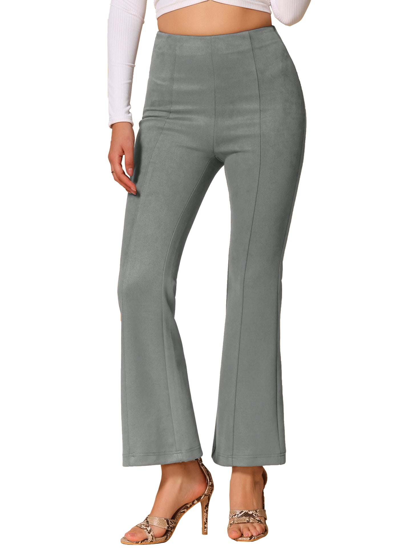 Women's Faux Suede Pants Business Casual Wide Legs Bell Bottom Flared Trousers