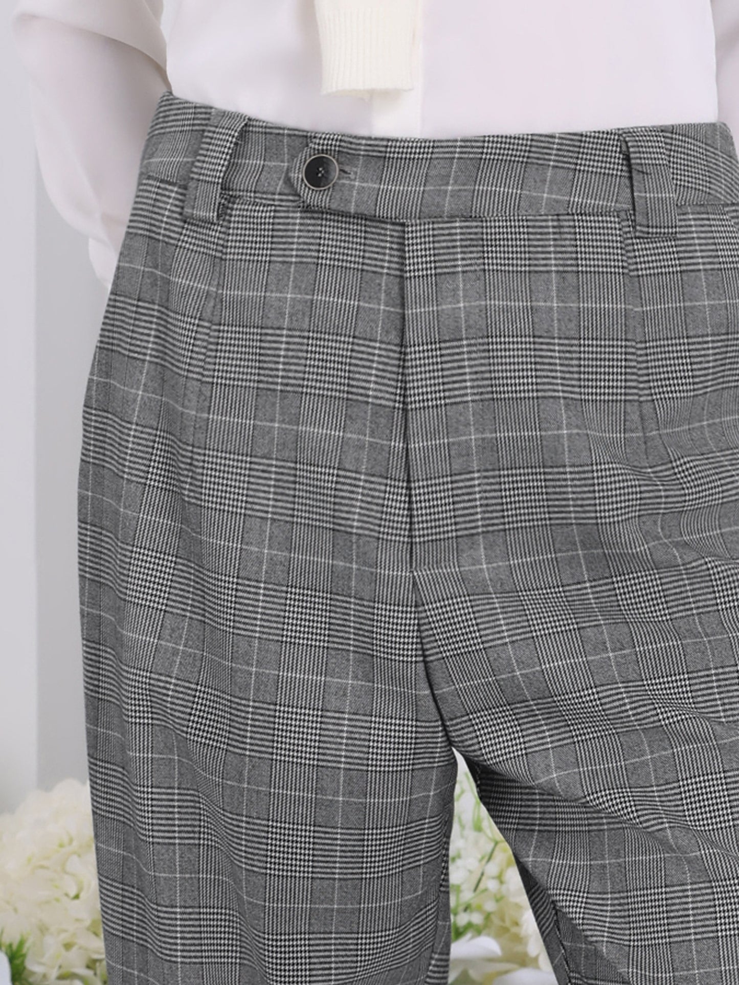 Women's Plaid Work Pant Vintage Houndstooth Tartan Straight Long Trousers