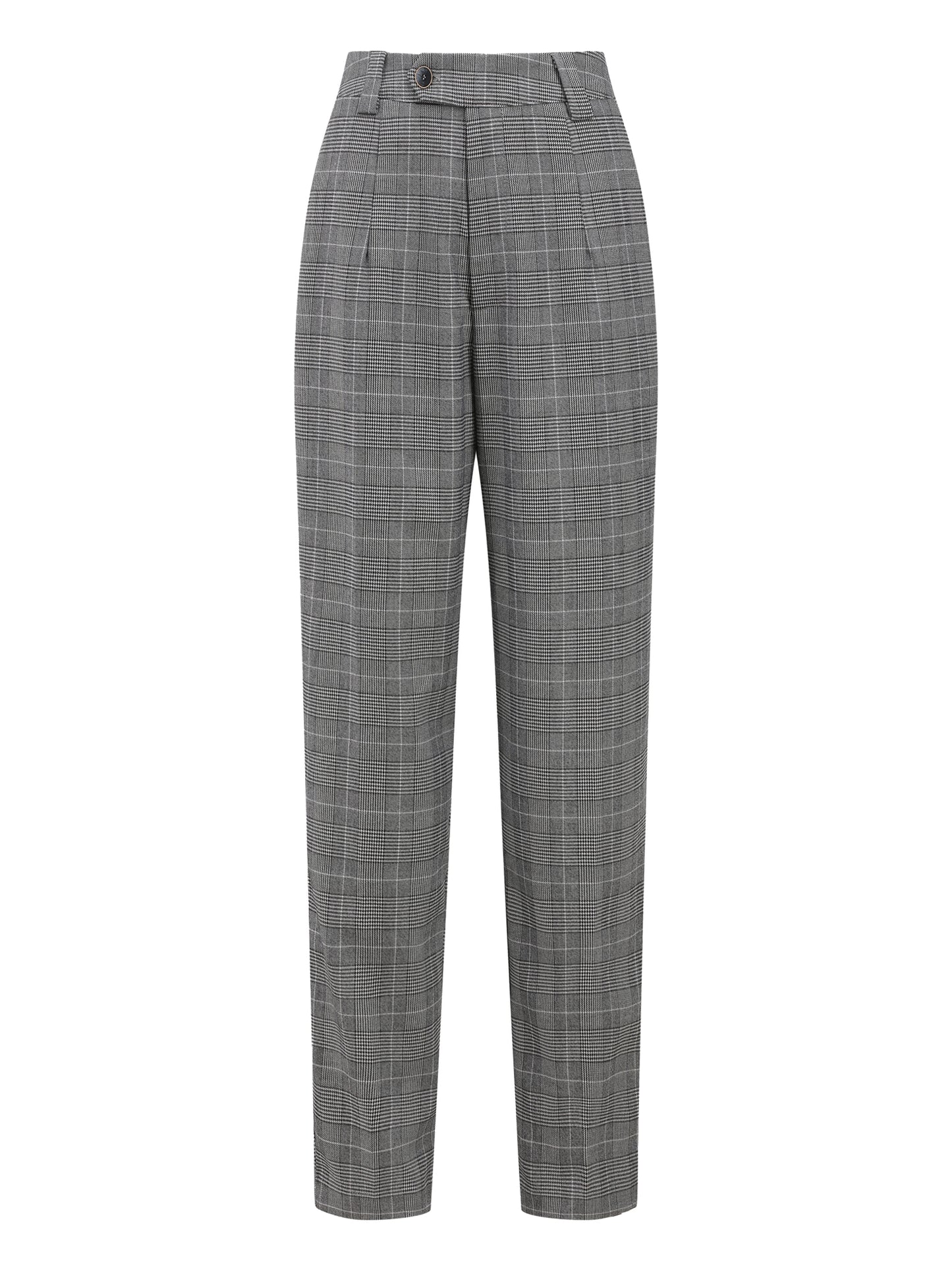 Women's Plaid Work Pant Vintage Houndstooth Tartan Straight Long Trousers