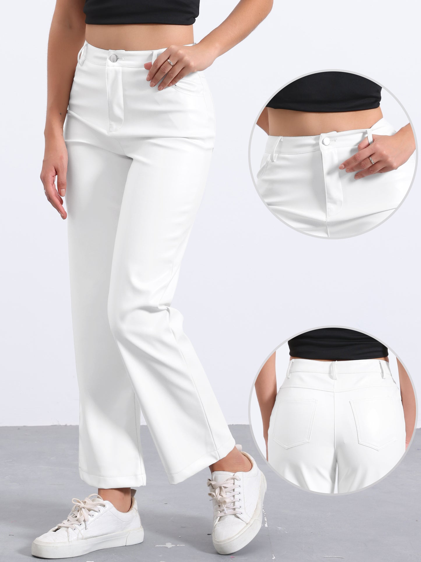 Women's High Waist Straight Leg Punk PU Trousers Faux Leather Pants