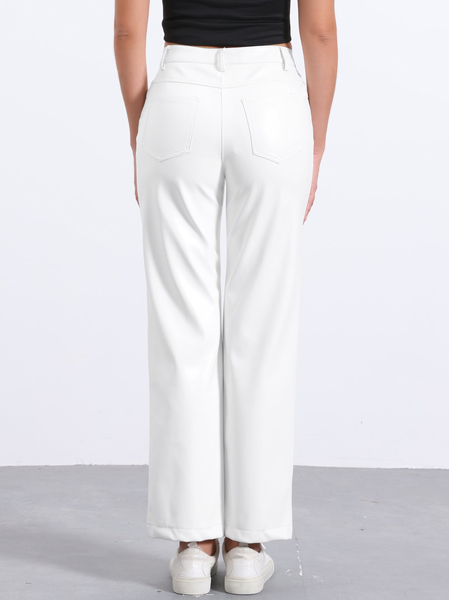 Women's High Waist Straight Leg Punk PU Trousers Faux Leather Pants