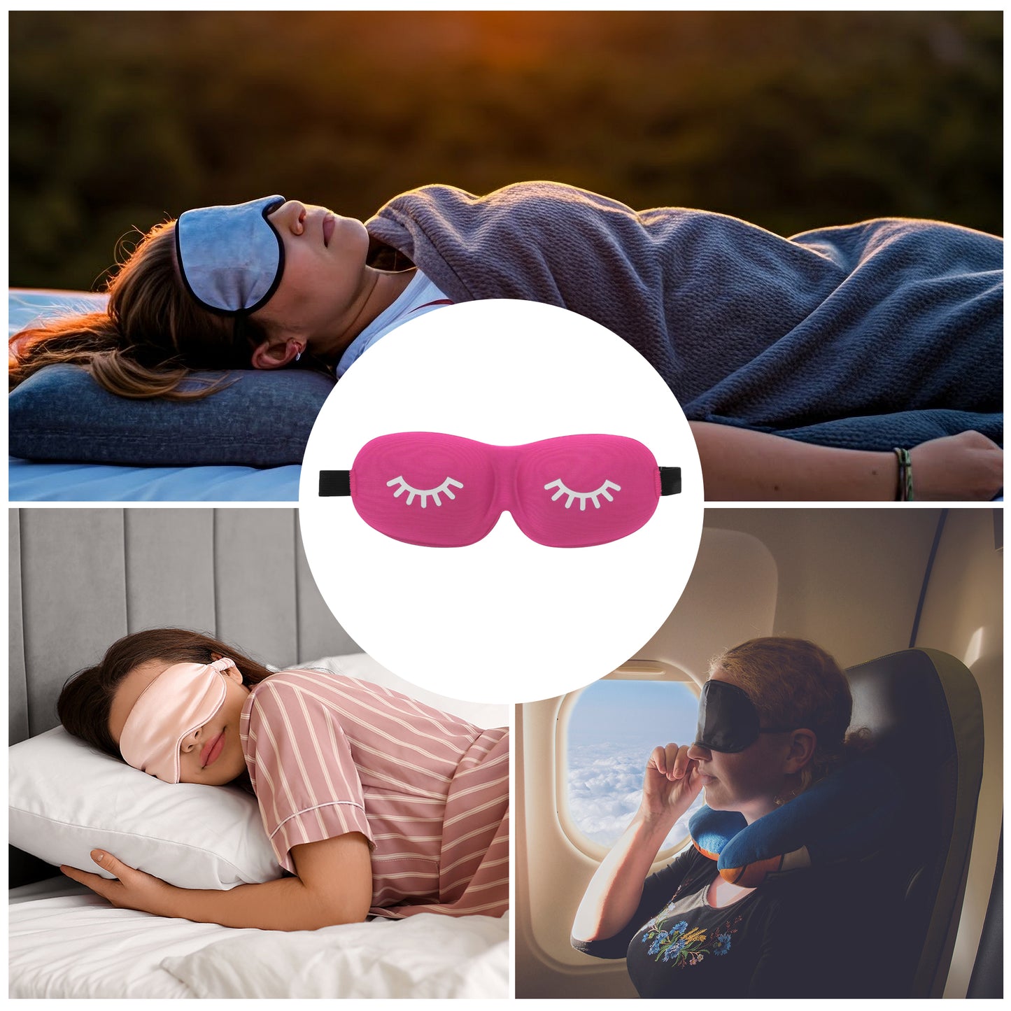 Eyelash Pattern 3D Eye Mask for Rest for Travel Rose Red