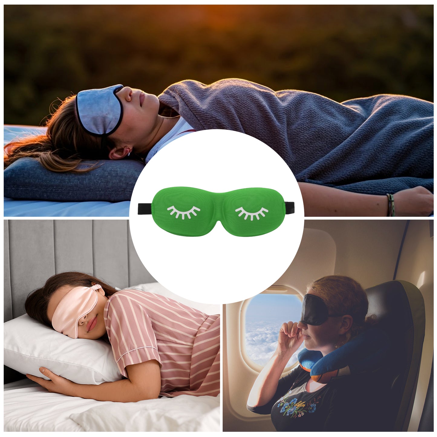 Eyelash Pattern 3D Eye Mask for Rest for Travel Green