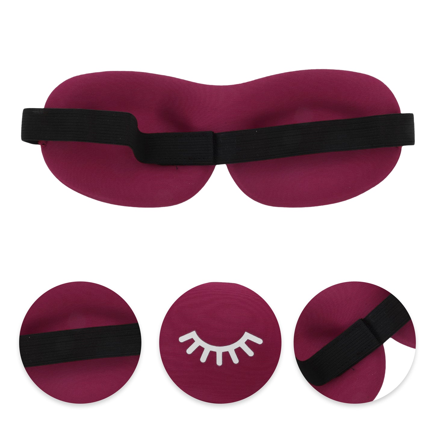Eyelash Pattern 3D Eye Mask for Rest for Travel Wine Red