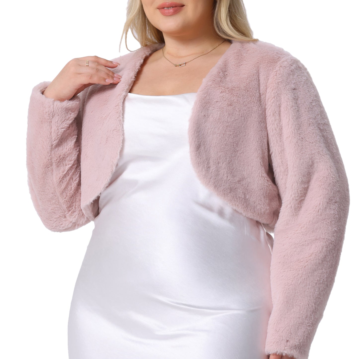 Chaqueta de boda de talla grande para mujer, con parte delantera abierta, de piel sintética, tipo bolero, abrigo corto