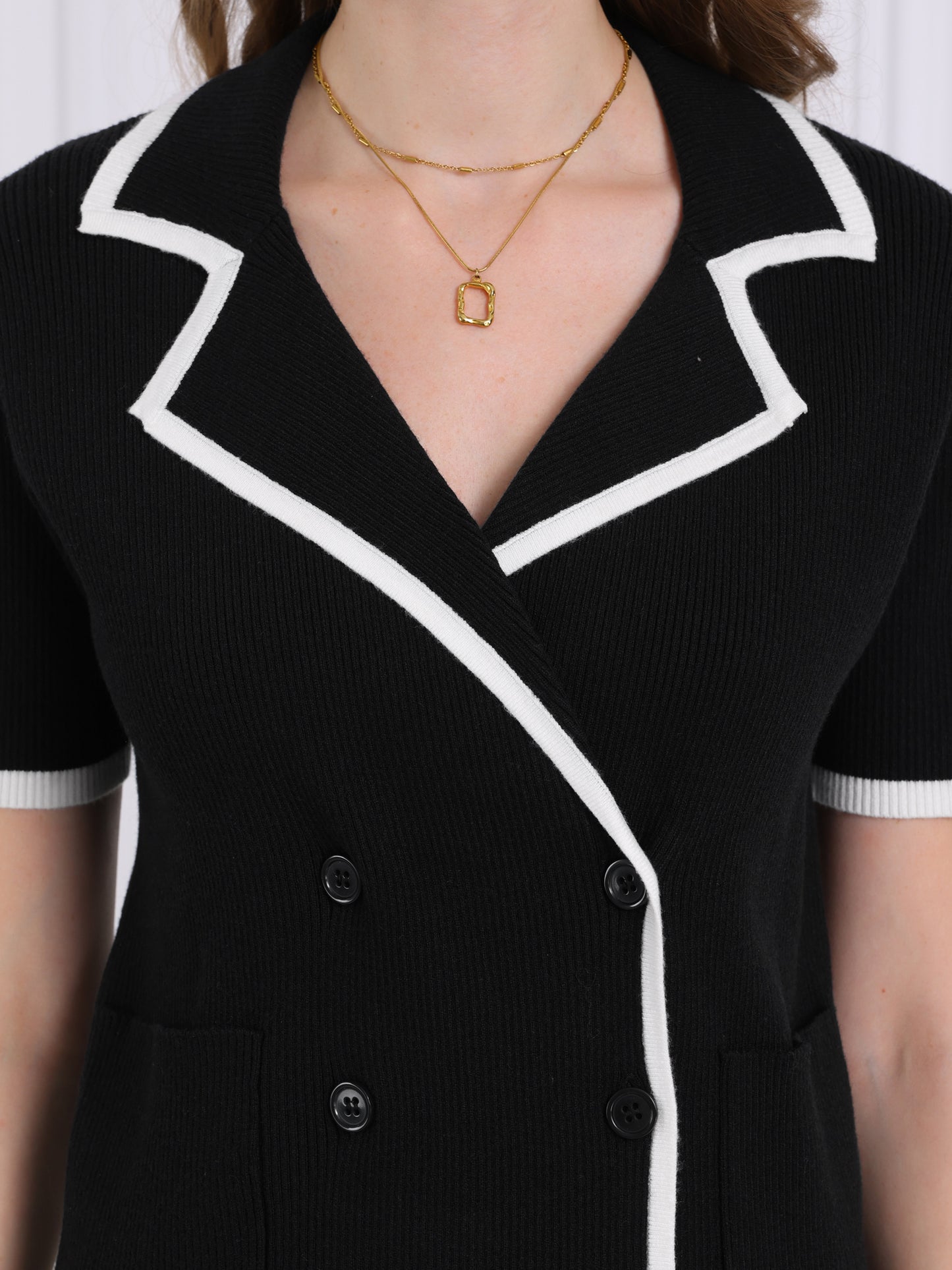 Cárdigan de verano de manga corta para mujer, chaqueta de punto con doble botonadura y contraste de color