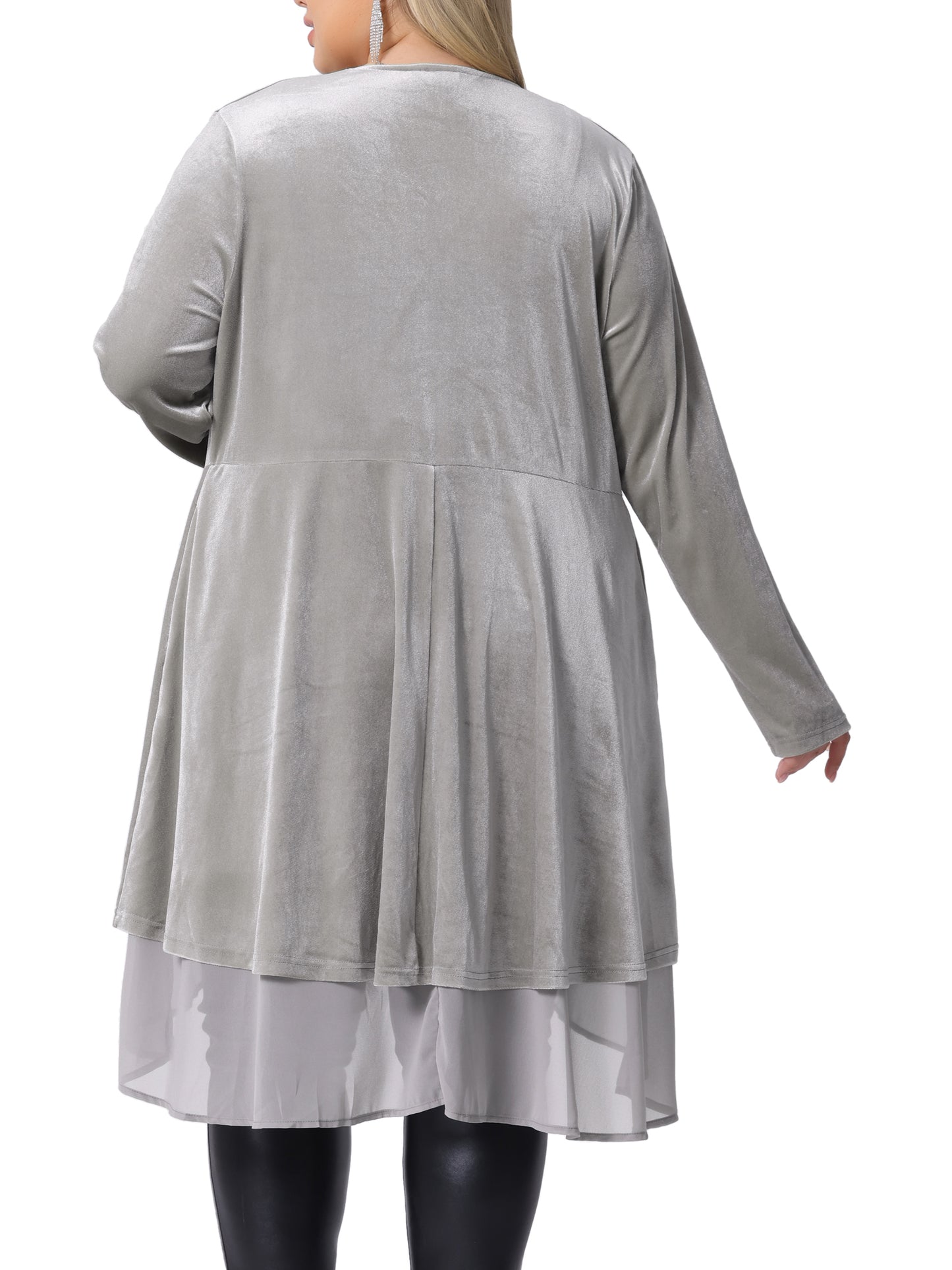 Women Plus Size Cardigan Ruffled Asymmetric Open Front Long Velvet Jacket