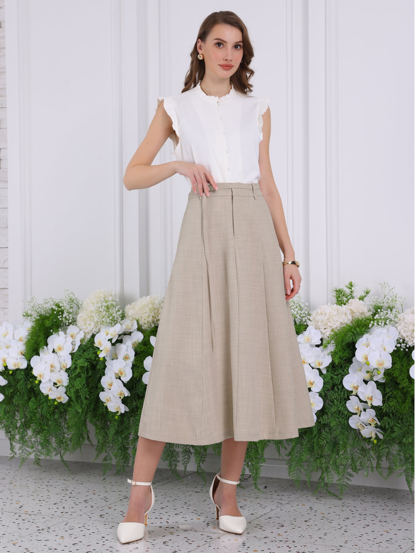 Women's A-Line Elastic High Waist Maxi Skirt