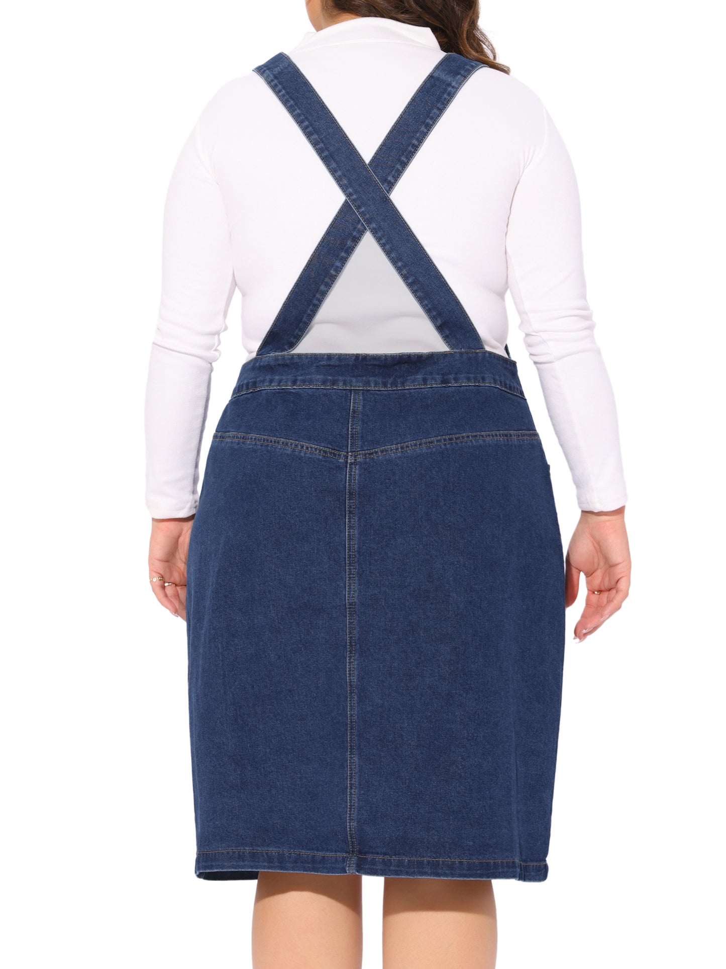 Women Plus Size Denim Overall Dress Button Front Adjustable Strap Suspender Skirt