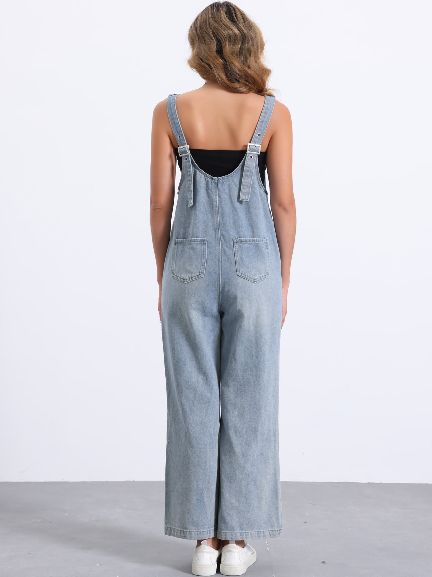 Women Casual Baggy Wide Leg Pants Jumpsuits with Pockets Denim Bib Overalls