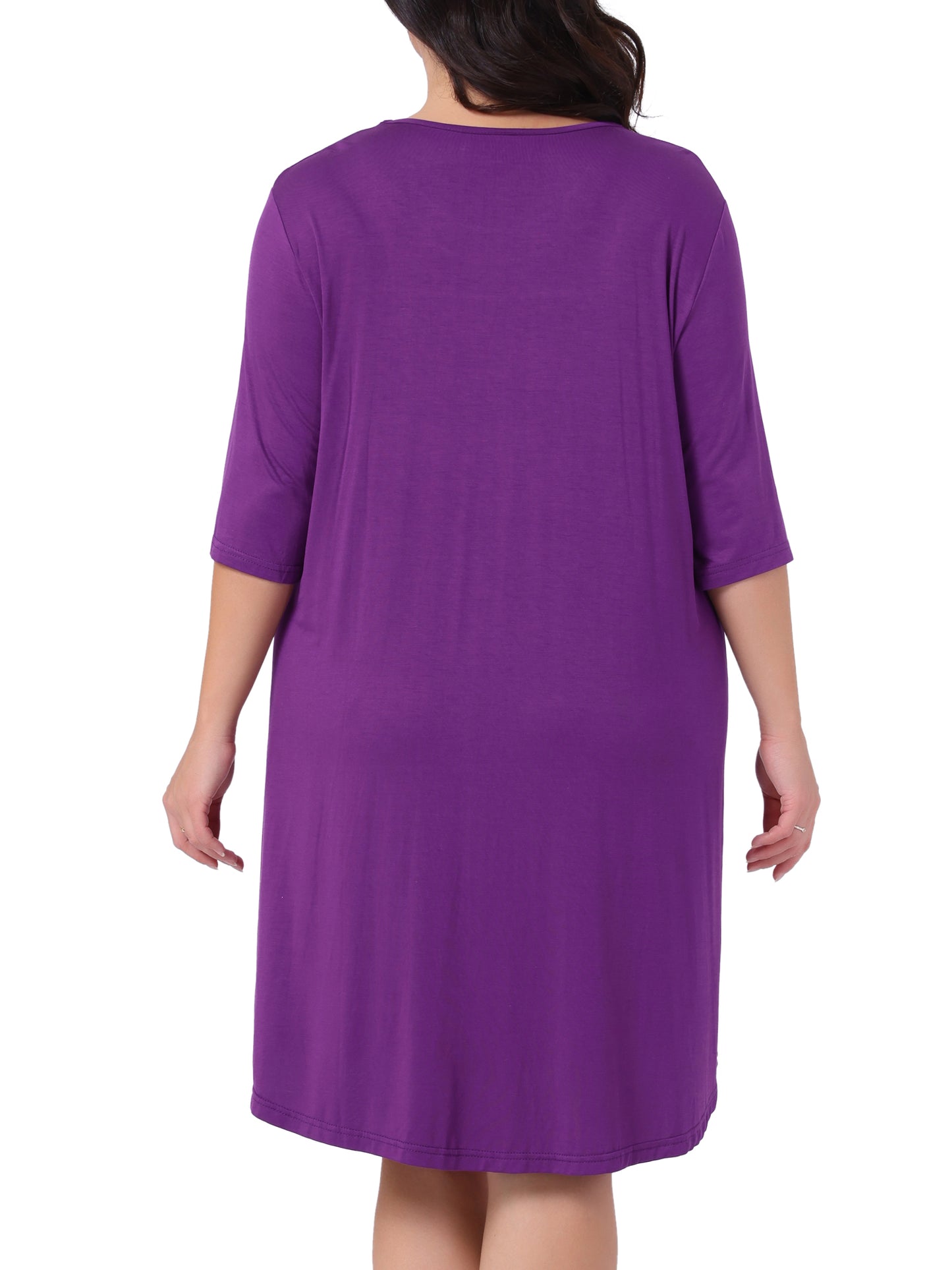 Women's Plus Size Nightgown 3/4 Sleeve Sleepwear Lace Sleep Gowns Pleated V Neck Loungewear