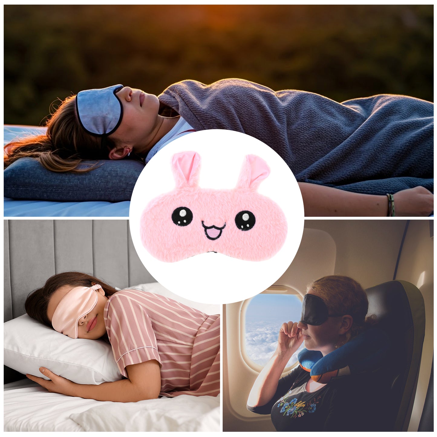 Cartoon Rabbit Eye Mask for Rest for Travel Pink