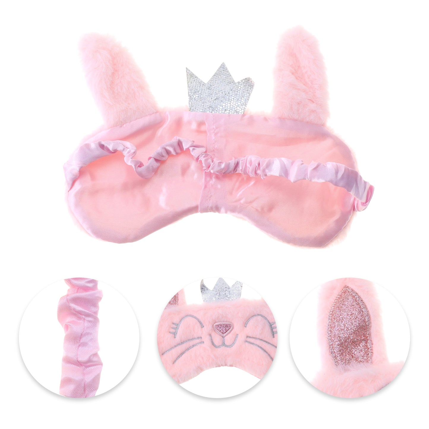 Fleece Long Ear Cats Cute Eye Mask for Travel for Office Pink