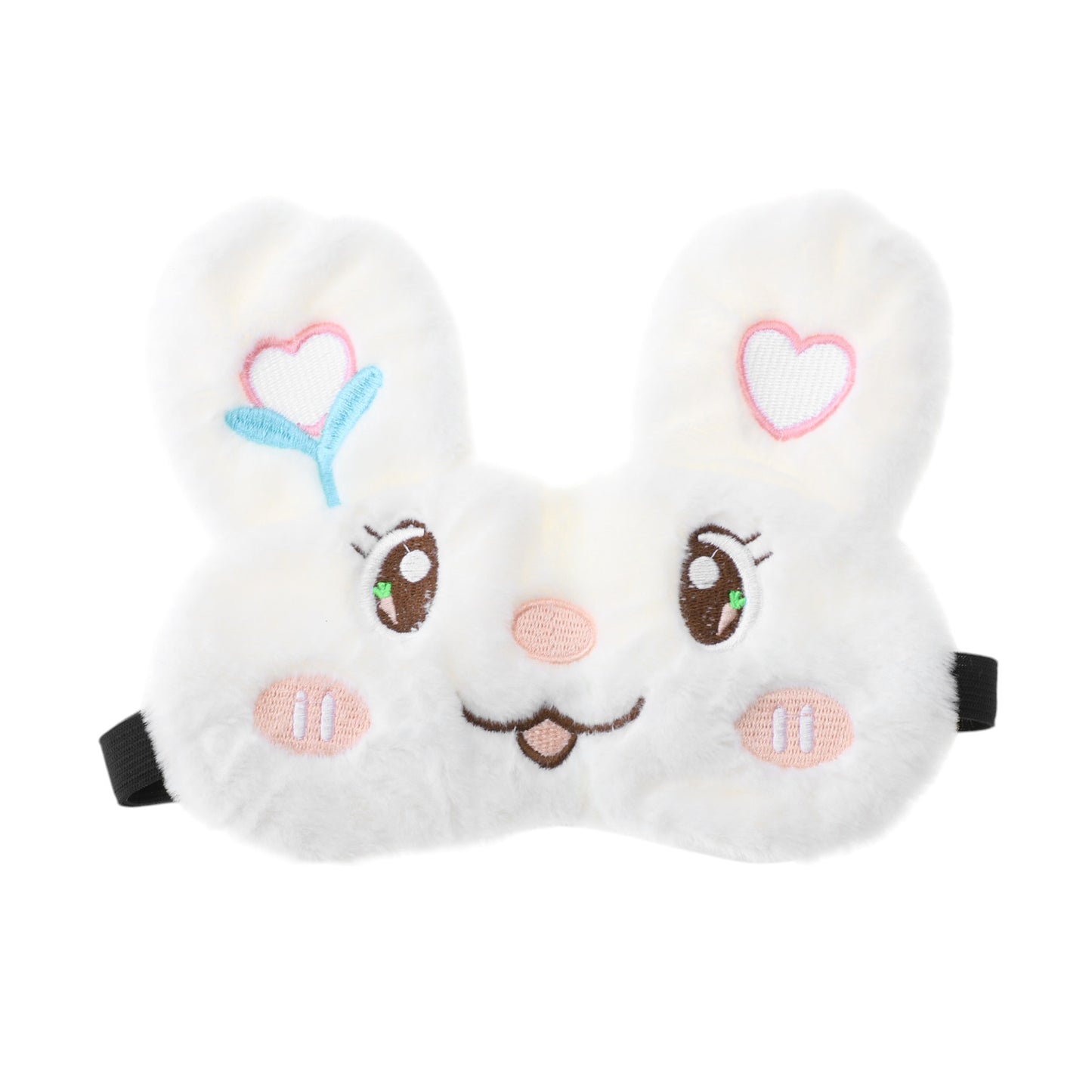 Embroidered Rabbit Eye Mask Adjustable Strap for Travel White