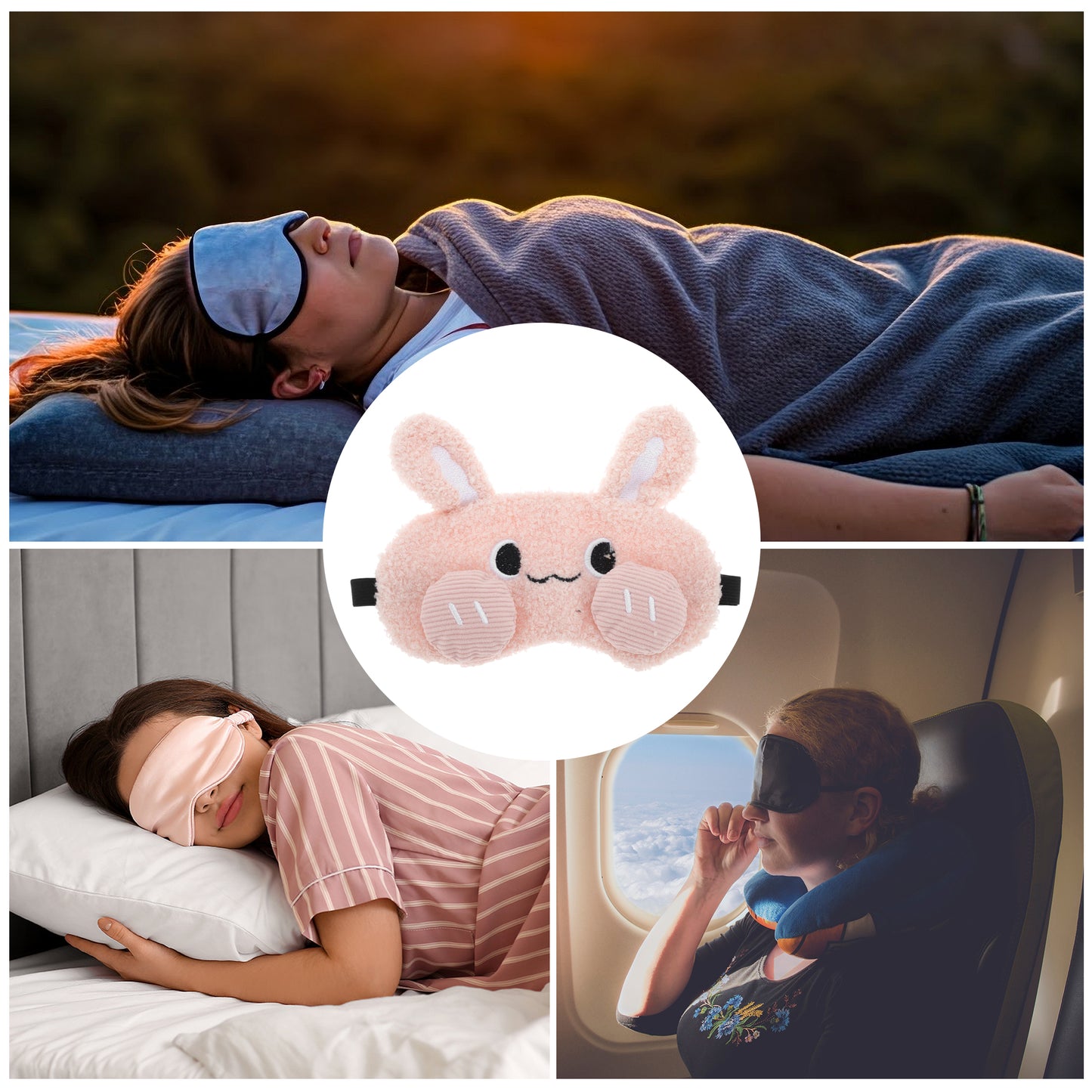 Portable Rabbit Adjustable Cute Eye Mask for Travel Pink