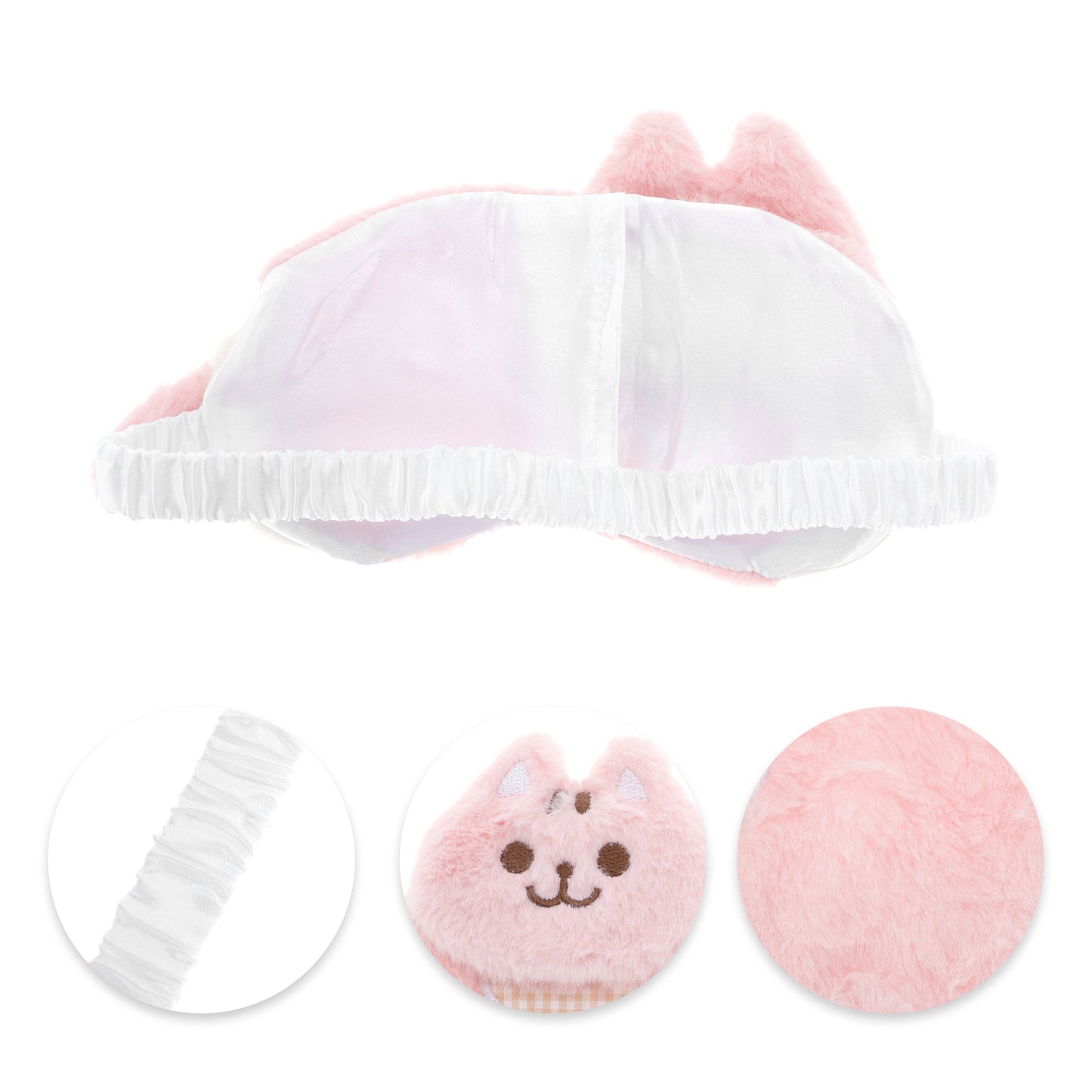 Portable Plush Cat Eye Mask Not Adjustable for Travel Pink