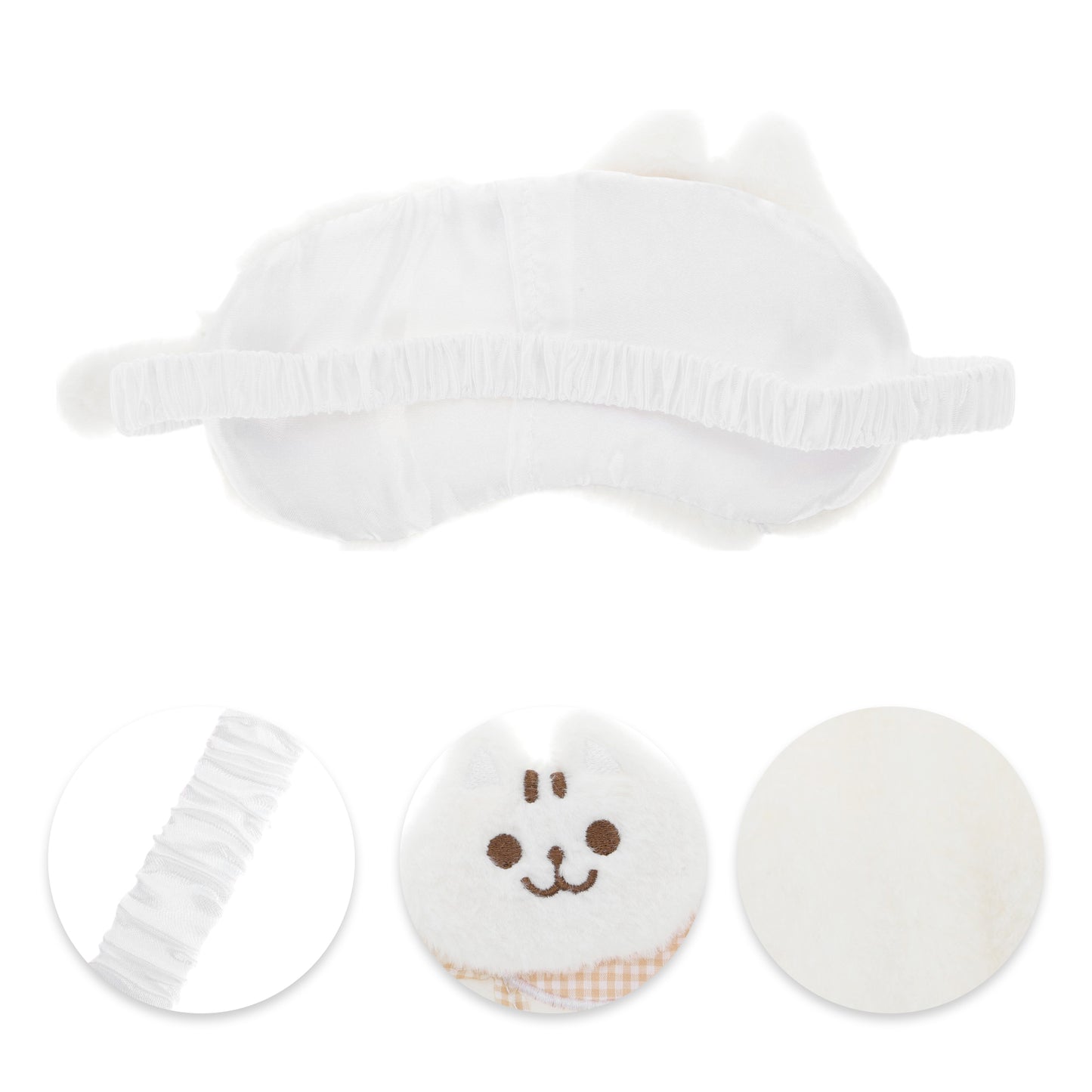 Portable Plush Cat Eye Mask Not Adjustable for Travel White