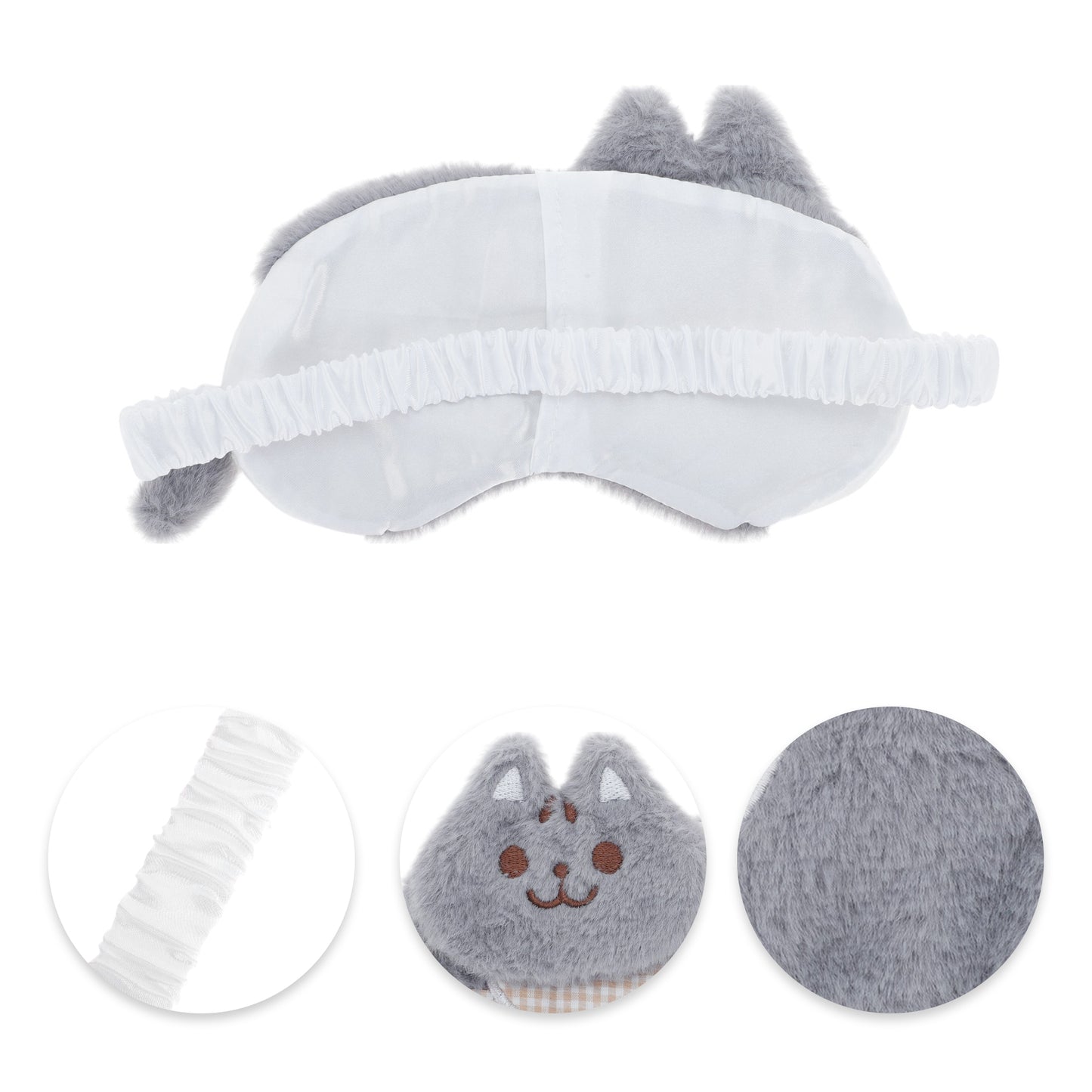 Portable Plush Cat Eye Mask Not Adjustable for Travel Gray