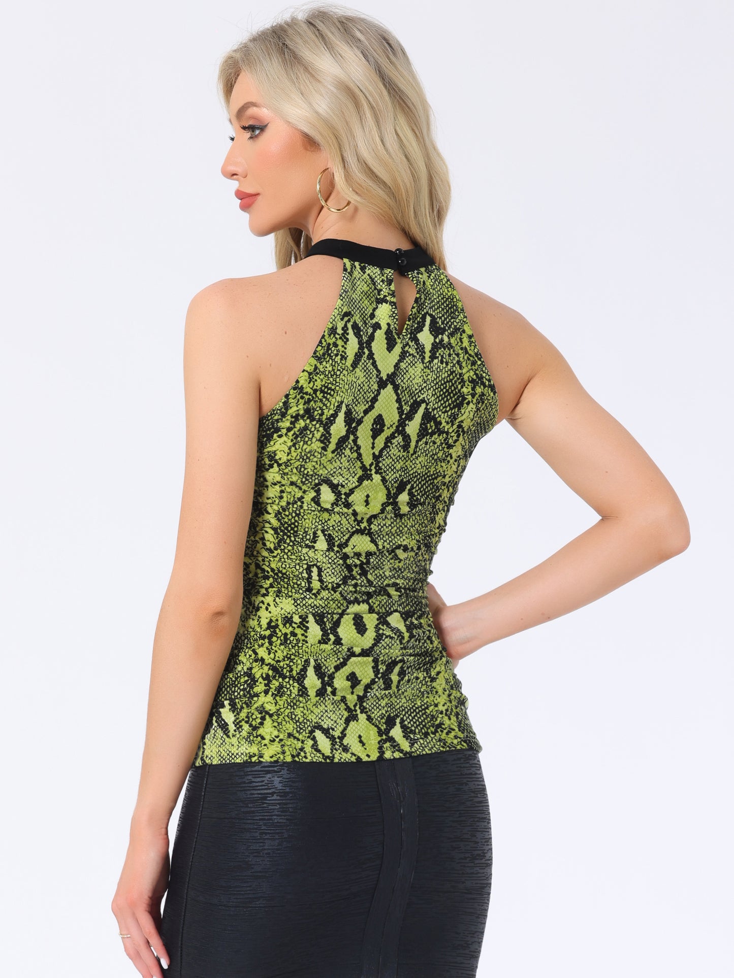 Women's Sexy Halter Neck Sleeveless Stretchy Slim Fit Party Ruched Top