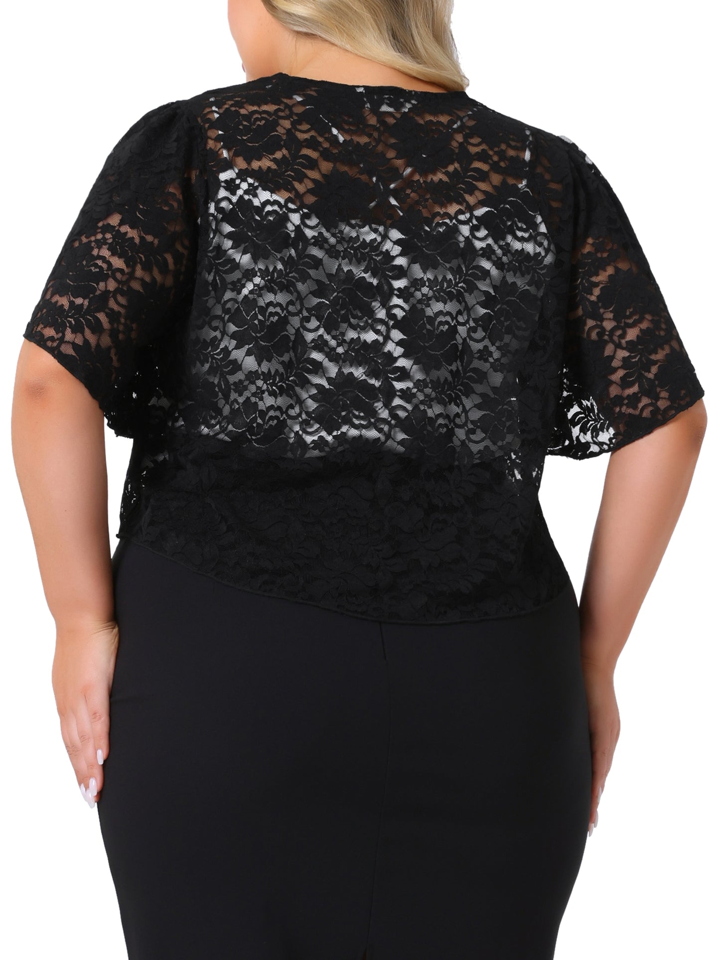 Women's Plus Size Bolero Shrugs Floral Lace Tops Elegant Sheer Open Fron Short Sleeve Cardigans