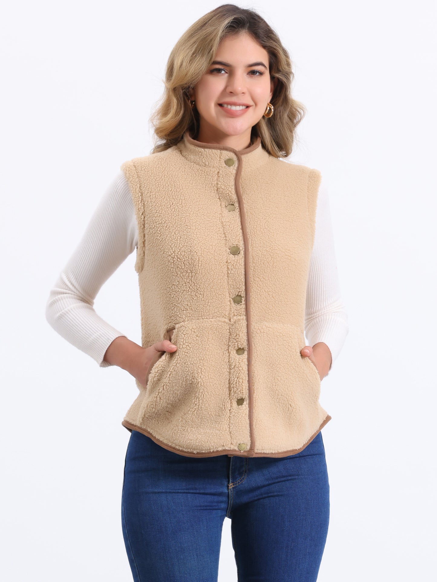 Womens Fleece Plush Fuzzy Sleeveless Jacket Vest