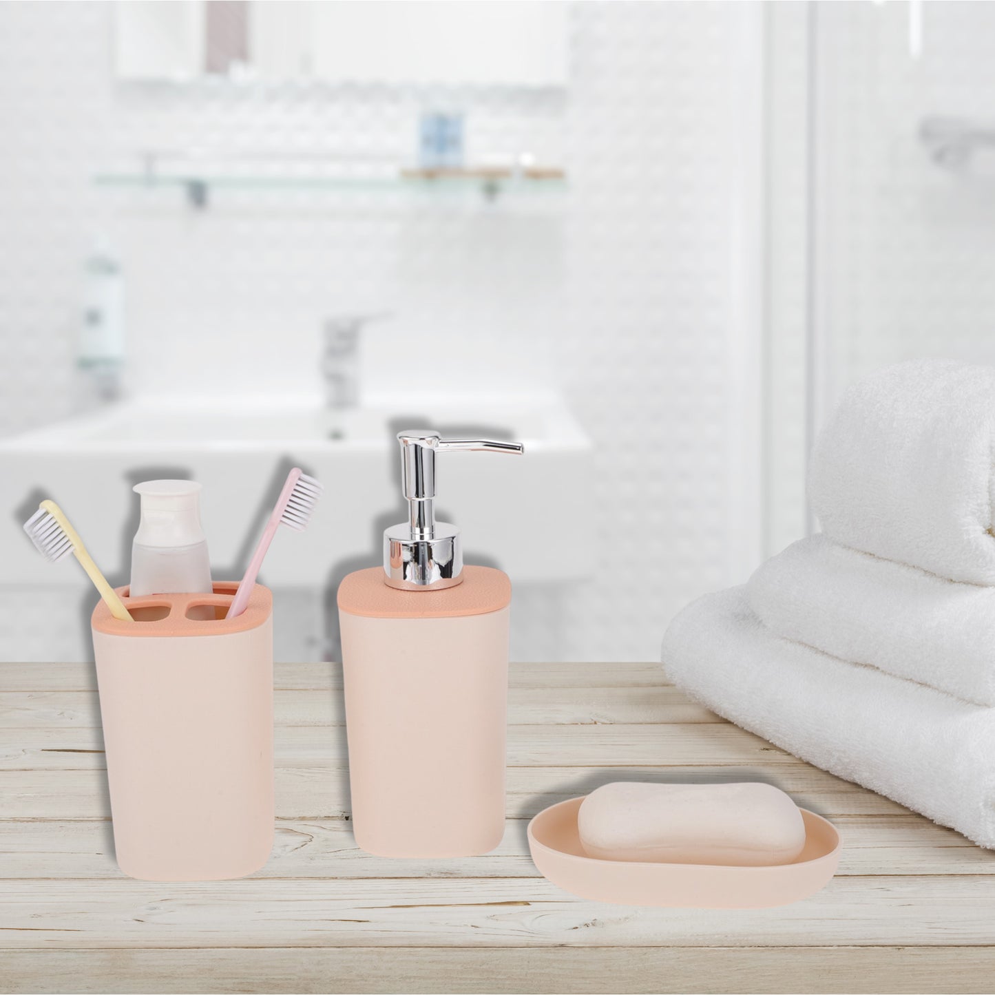 Durable Plastic Square Bathroom Accessories Kit 1 Set Pink