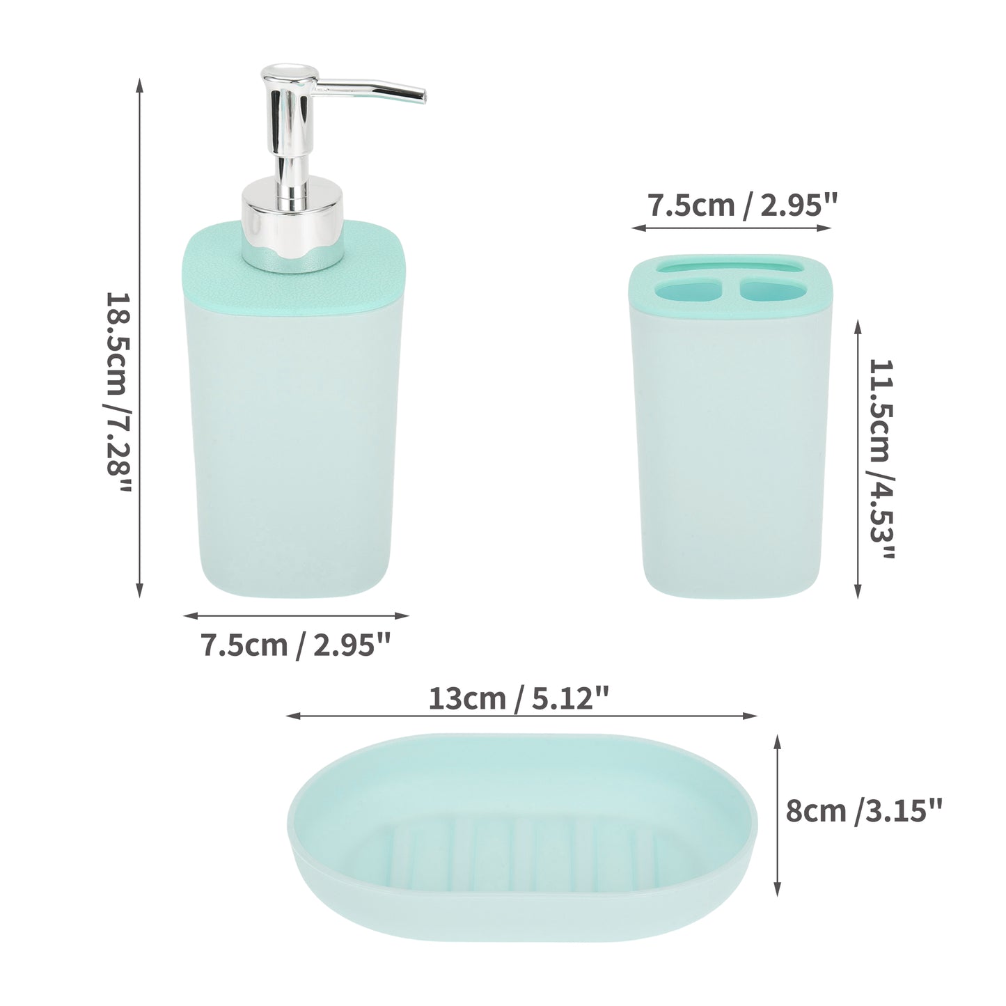 Durable Plastic Square Bathroom Accessories Kit 1 Set Blue