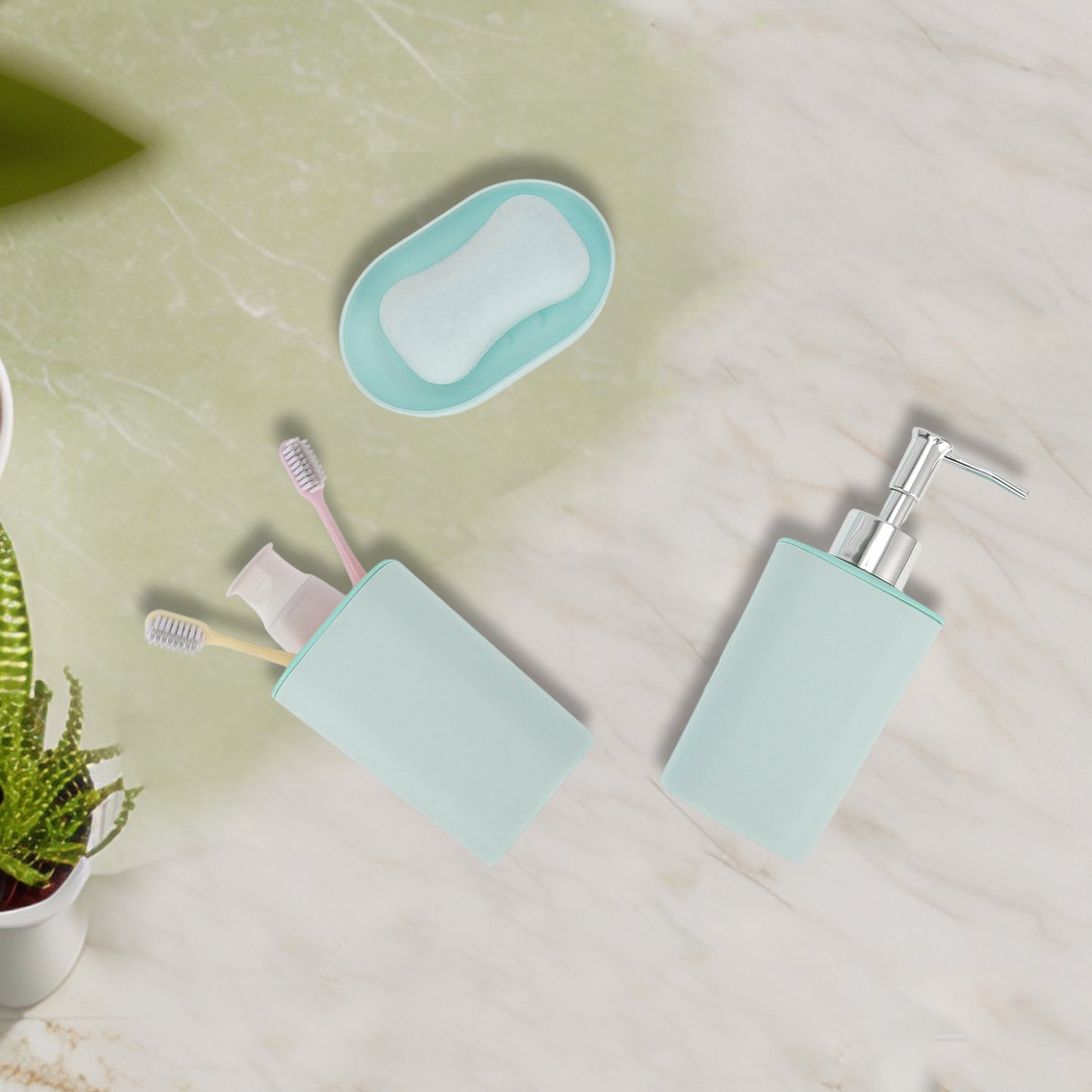 Durable Plastic Square Bathroom Accessories Kit 1 Set Blue