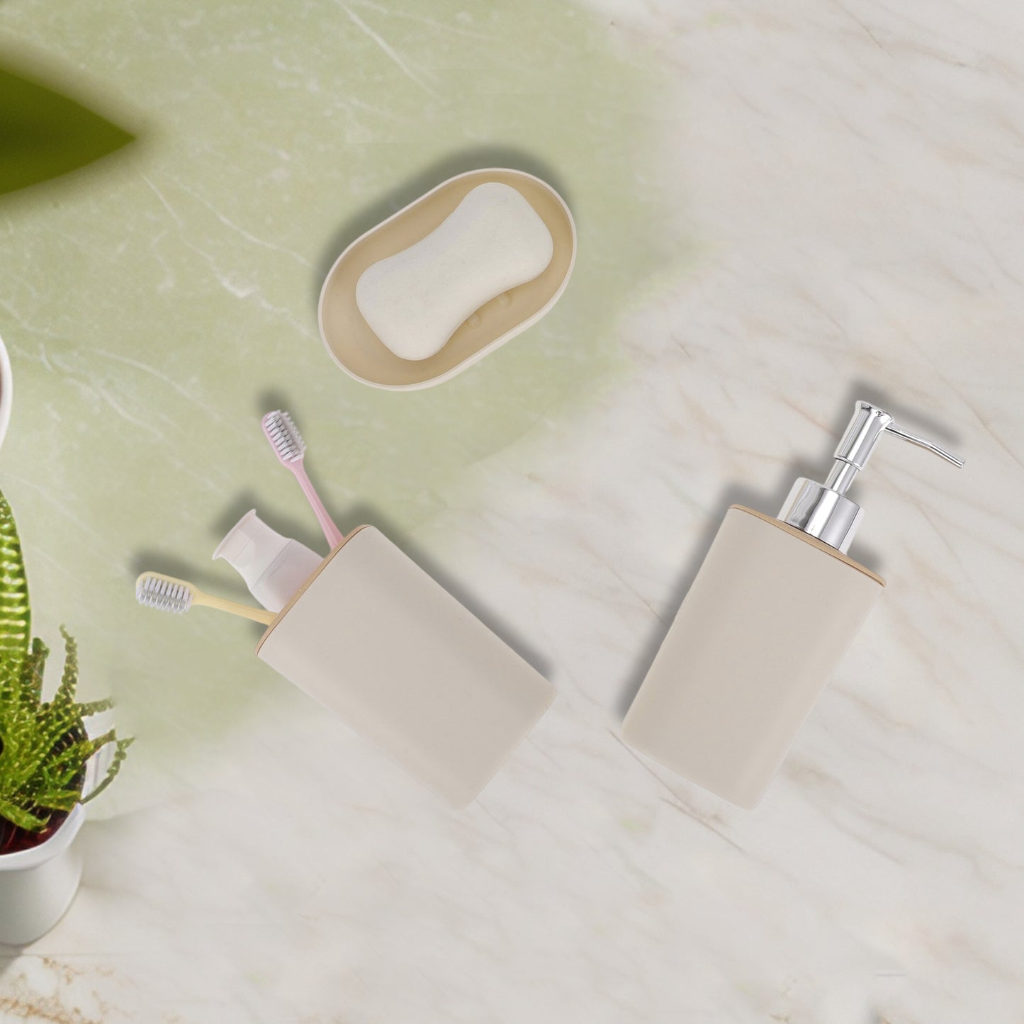 Durable Plastic Square Bathroom Accessories Kit 1 Set Light Brown