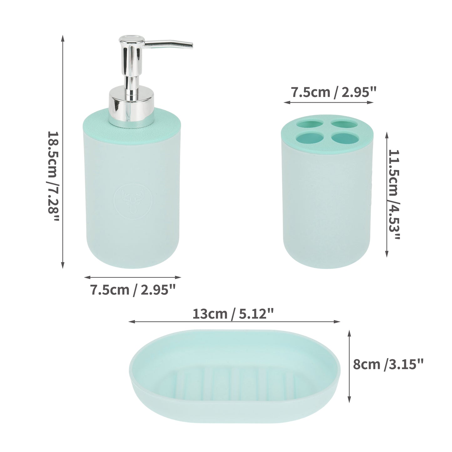 Plastic Durable Round Bathroom Accessories Kit 1 Set Blue