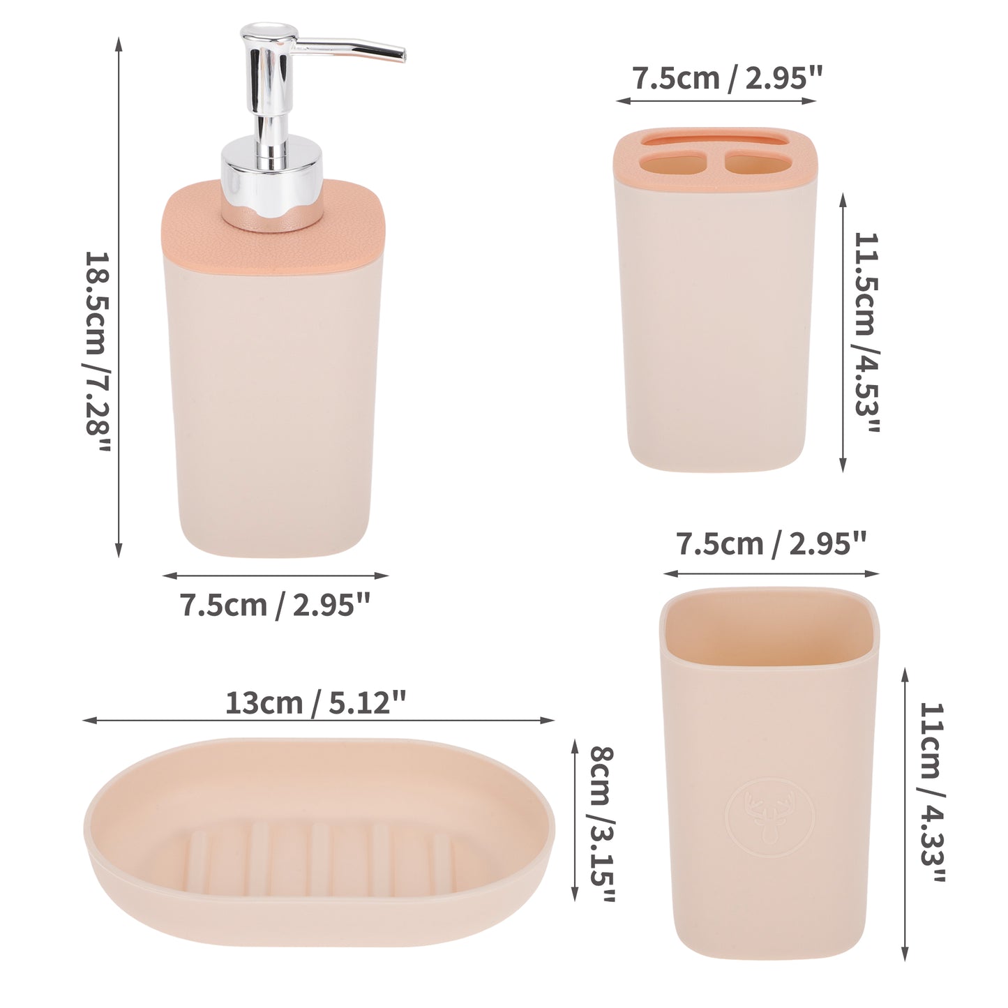 4 Pcs Set Durable Square Bathroom Accessories Kit Pink