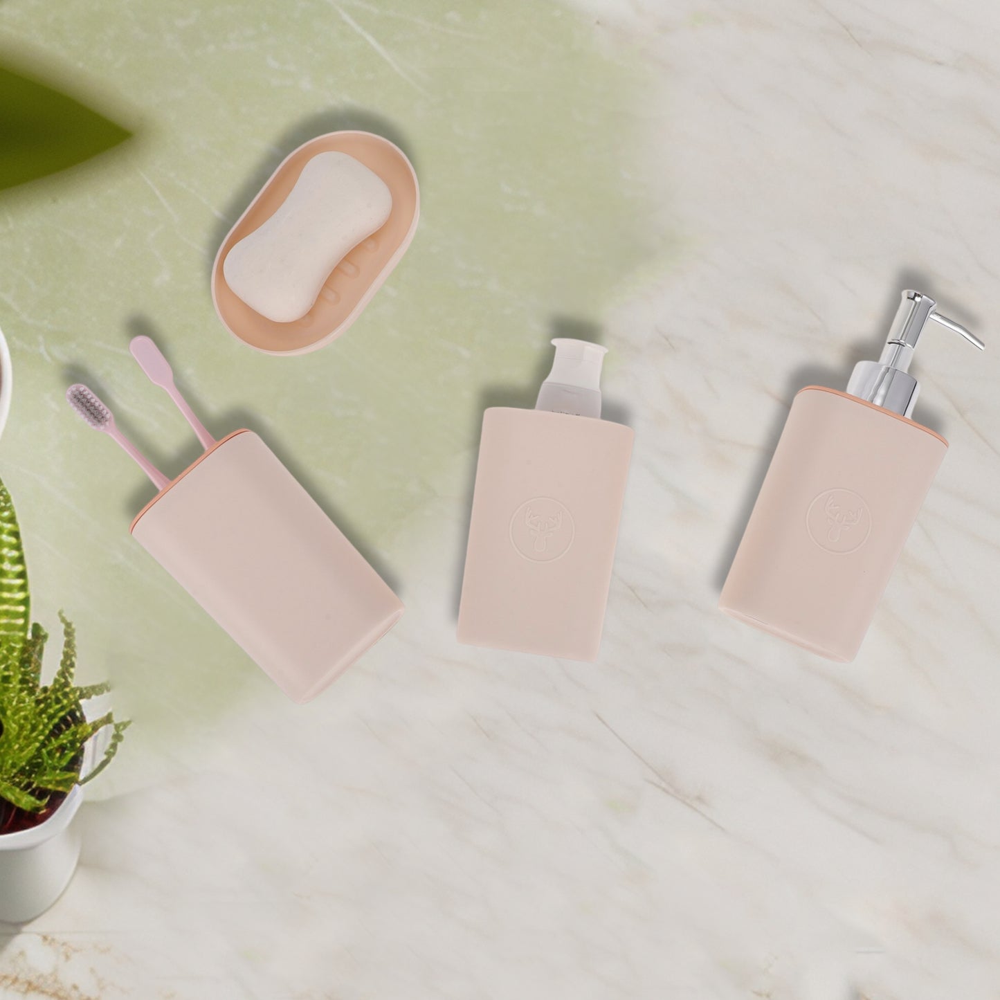 4 Pcs Set Durable Square Bathroom Accessories Kit Pink