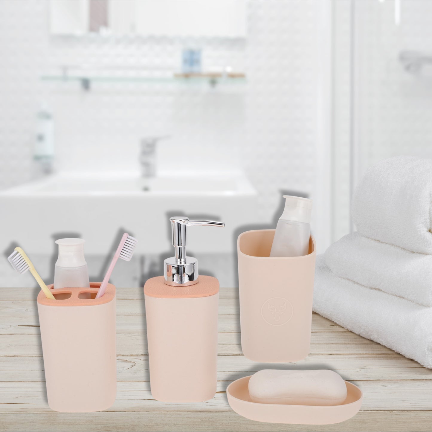 4 Pcs Set Durable Square Bathroom Accessories Kit Pink