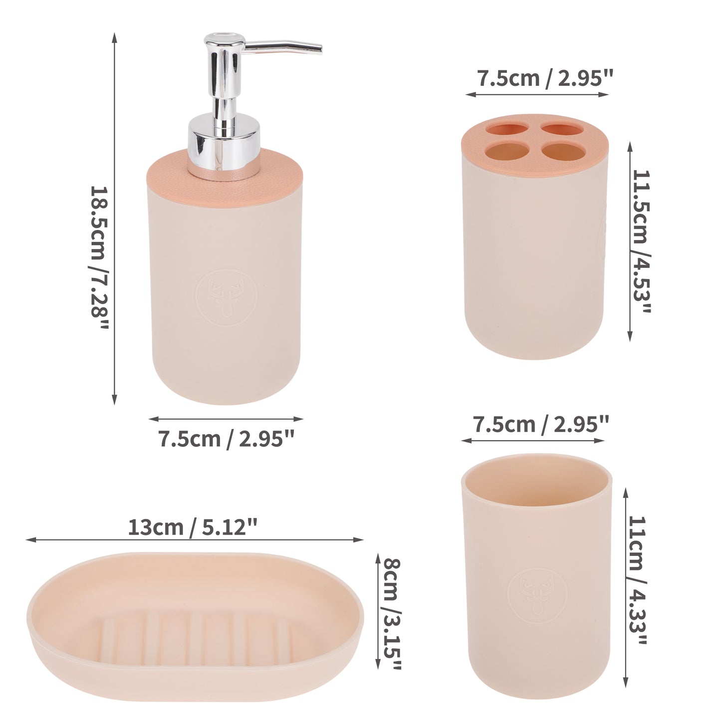 4 Pcs Set Durable Round Bathroom Accessories Kit Pink