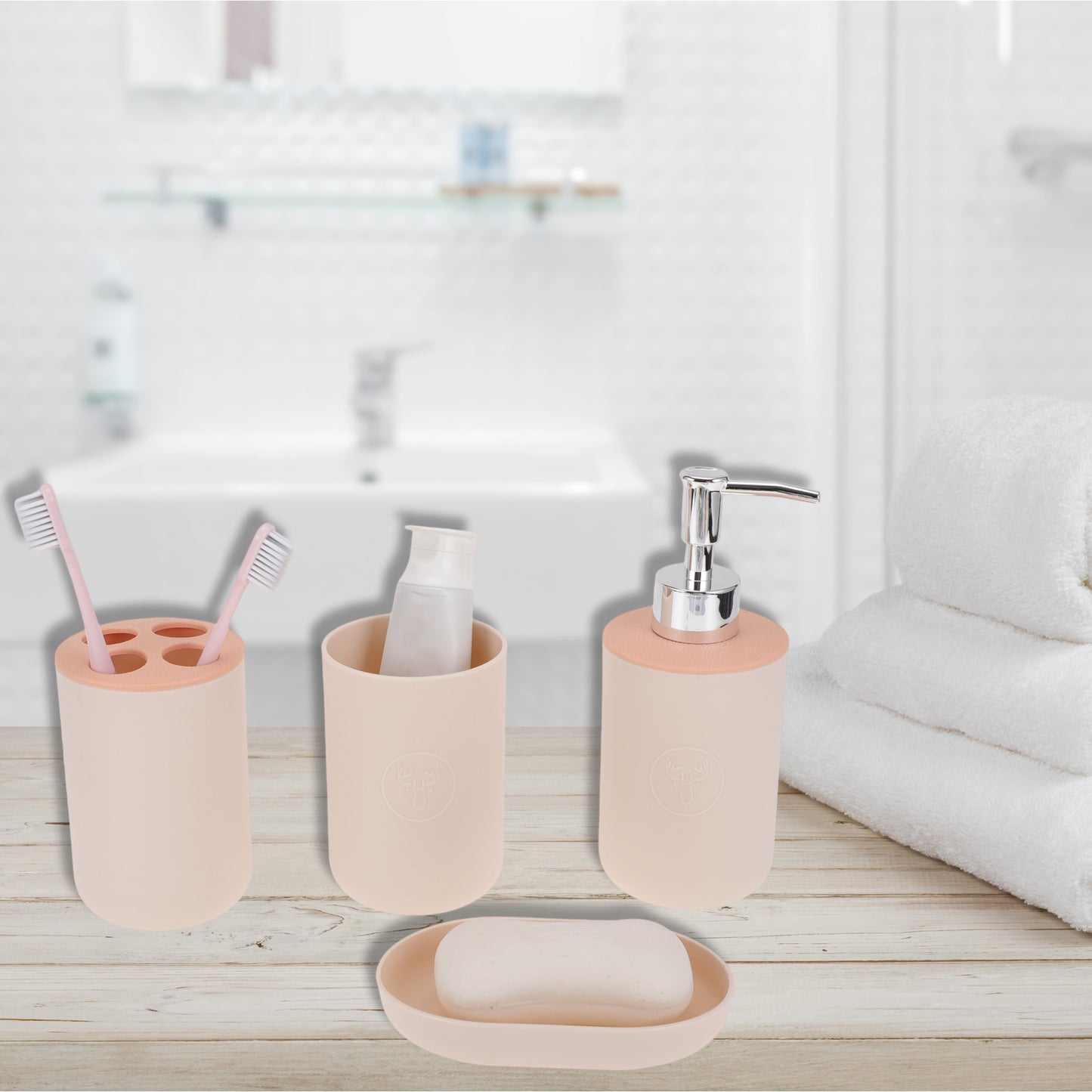 4 Pcs Set Durable Round Bathroom Accessories Kit Pink